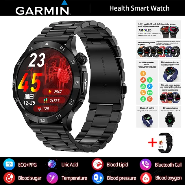 Garmin AI zdravotnícke diagnostické inteligentné hodinky ⌚️ Nová verzia 2025! Podporujú inteligentné meranie EKG + PPG, presne sledujú hladinu cukru, tukov a kyseliny močovej – vaše zdravie v jedných hodinkách 🏃‍♂️