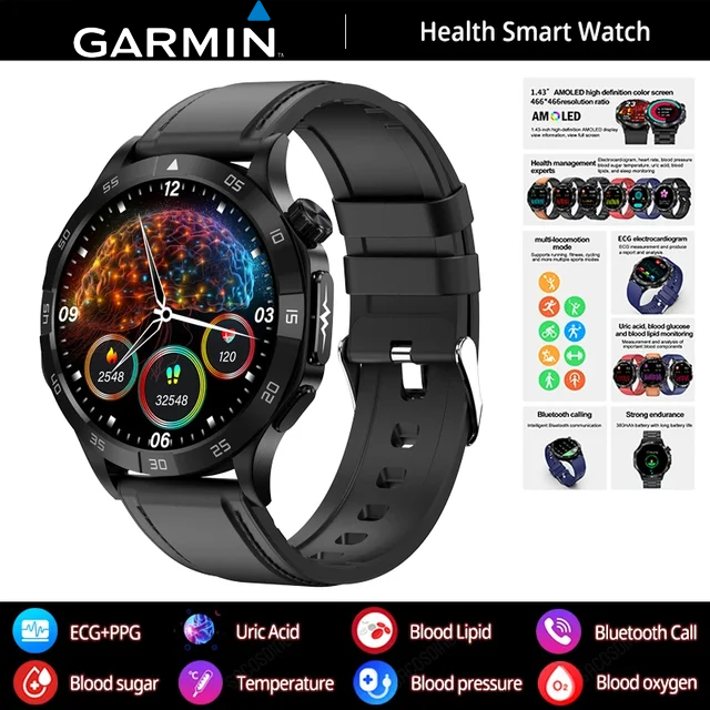 Garmin AI zdravotnícke diagnostické inteligentné hodinky ⌚️ Nová verzia 2025! Podporujú inteligentné meranie EKG + PPG, presne sledujú hladinu cukru, tukov a kyseliny močovej – vaše zdravie v jedných hodinkách 🏃‍♂️