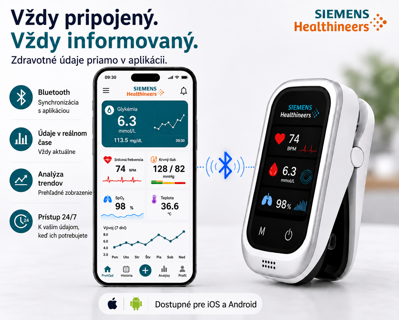 🩸 Siemens™ Neinvazívny glukomer 11 v 1 • Bez pichania • Bez testovacích prúžkov • Výsledky už za 5 sekúnd