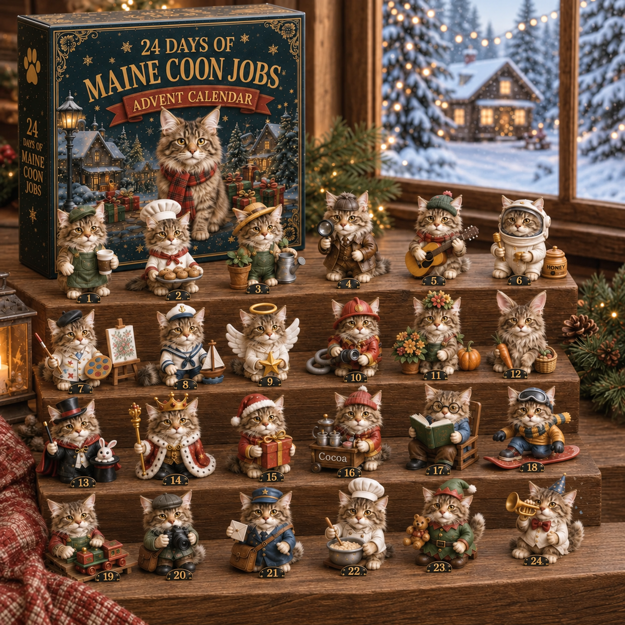 Maine Coon Jobs Advent Calendar 2026 – 24 Days of Unique Collectible Cat Miniatures, Christmas Countdown Gift for Maine Coon & Cat Lovers