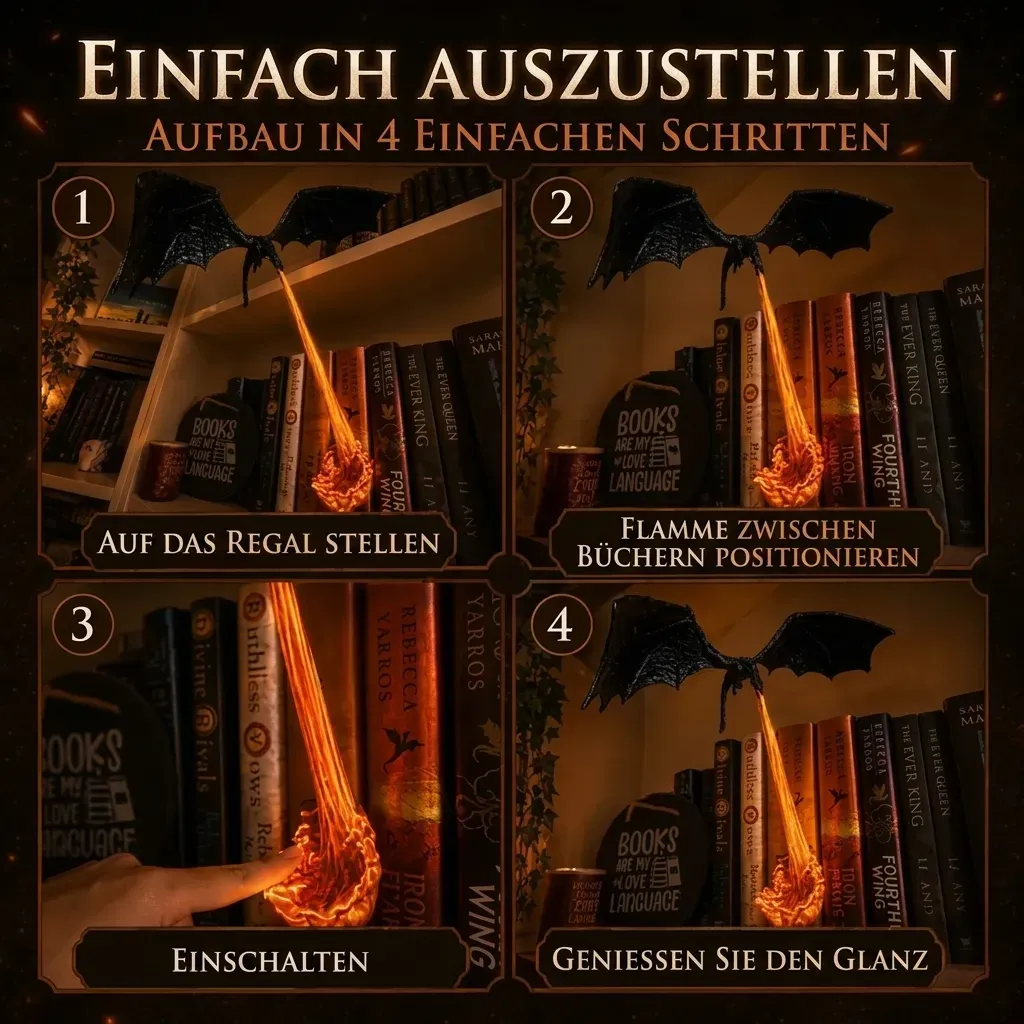 🐉 Fire-Breathing Dragon Bookshelf Lamp 🔥 Turn Your Bookshelf Into A Fantasy World ✨