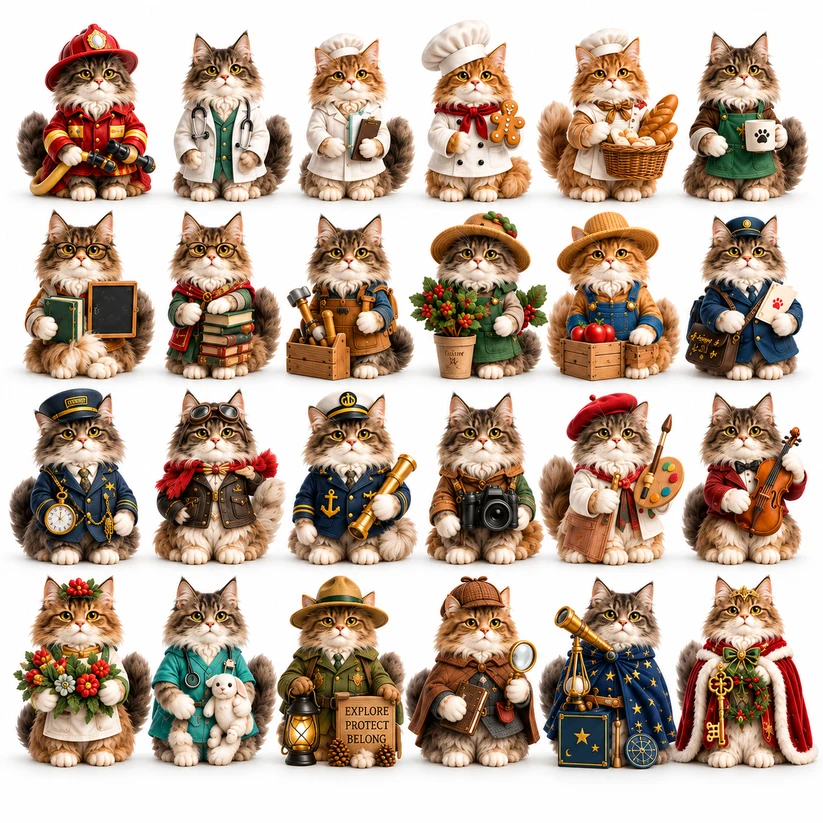 Maine Coon Jobs Advent Calendar 2026 – 24 Days of Unique Collectible Cat Miniatures, Christmas Countdown Gift for Maine Coon & Cat Lovers