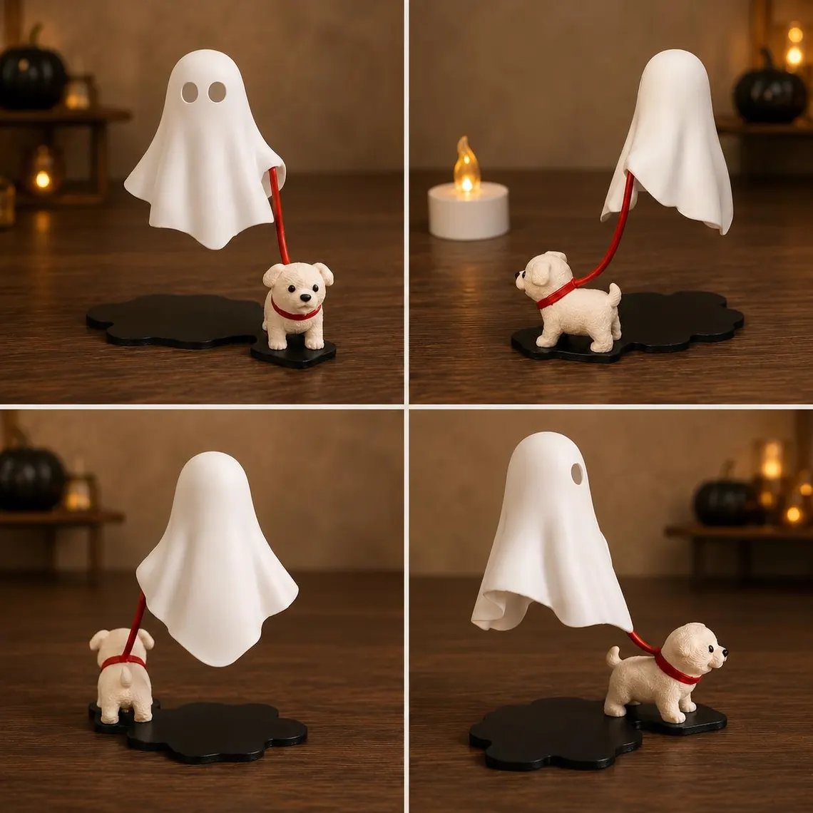 Ghost Walking Dog Lamp shown from front back and side angles