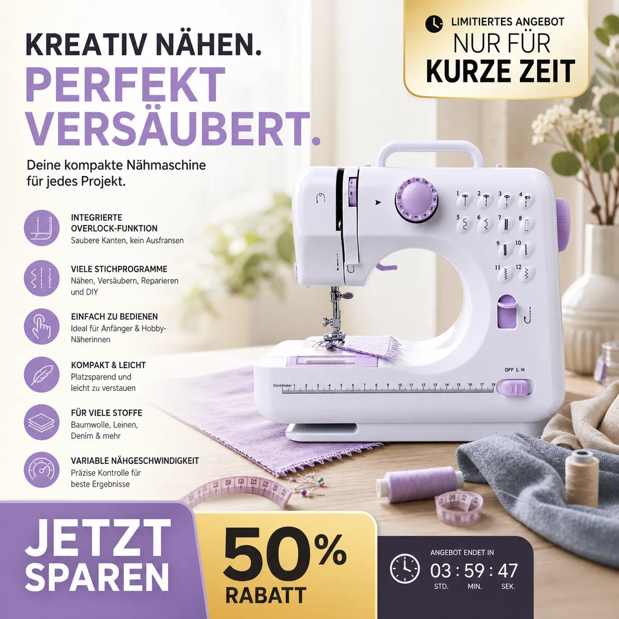 🧵 50% OFF! 🛍️ Mini Sewing Machine for Home – 12 Stitches, Durable & Compact – Ideal for Repairs & DIY Projects ✂️