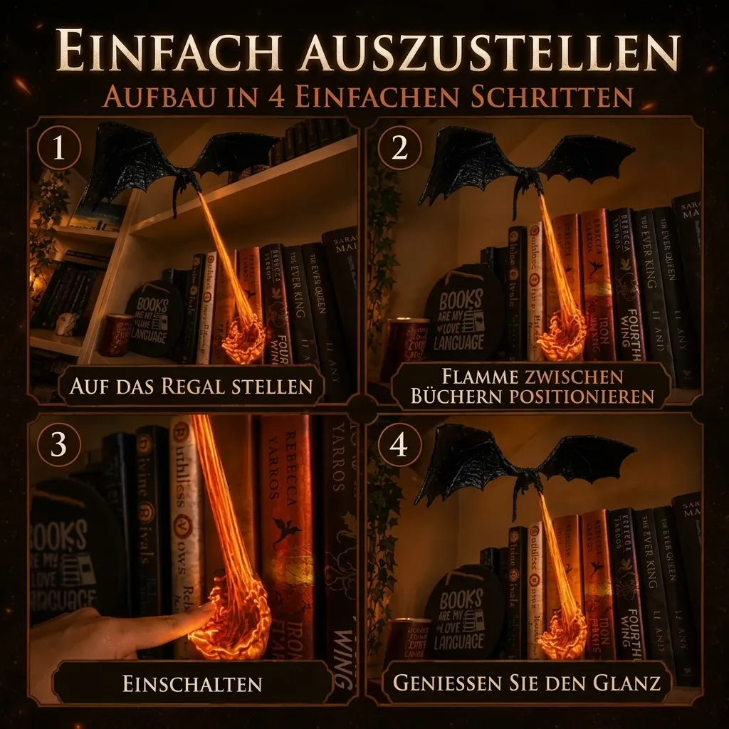 Leuchtende Bücherregal-Lampe „Drachenfeuer“