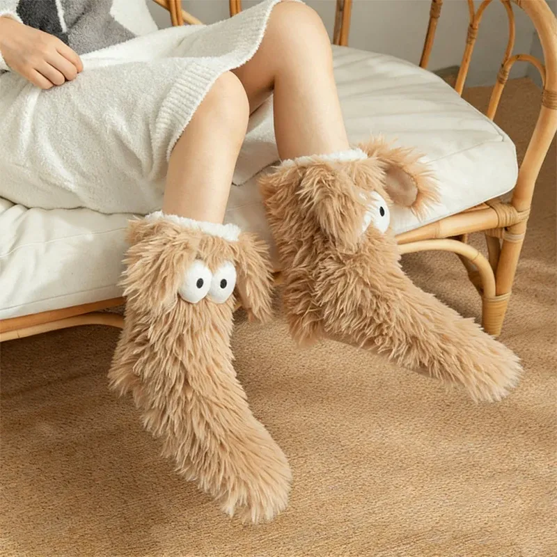 💗HOT SALE 50% OFF💕Women's Plush Slippers Socks Floor Socks Winter Home Indoor Thickened Fleece-Lined Anti-Slip Adult Women's Plush Snow Socks Shoe Covers