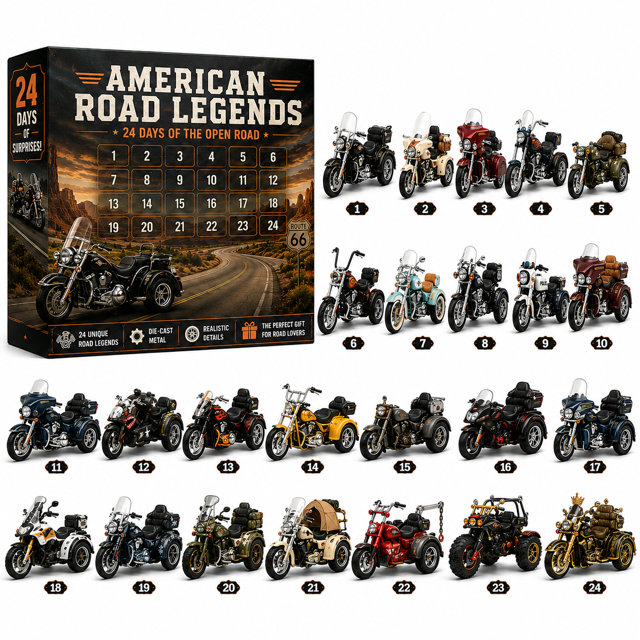 🏍️🔥American Road Legends Advent Calendar – 24 Days of Iconic Trike Collectibles