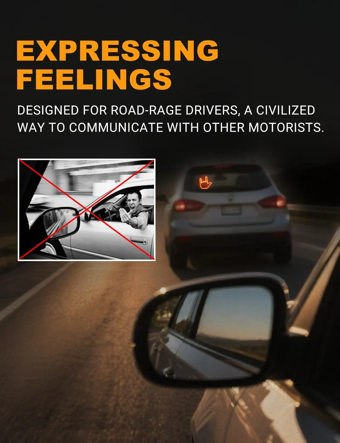 🤟🔥Car Finger Light with Remote, Hand Gesture Amber LED Light - 14 Modes for Road Rage Warning Signs Ideal Car Accessory