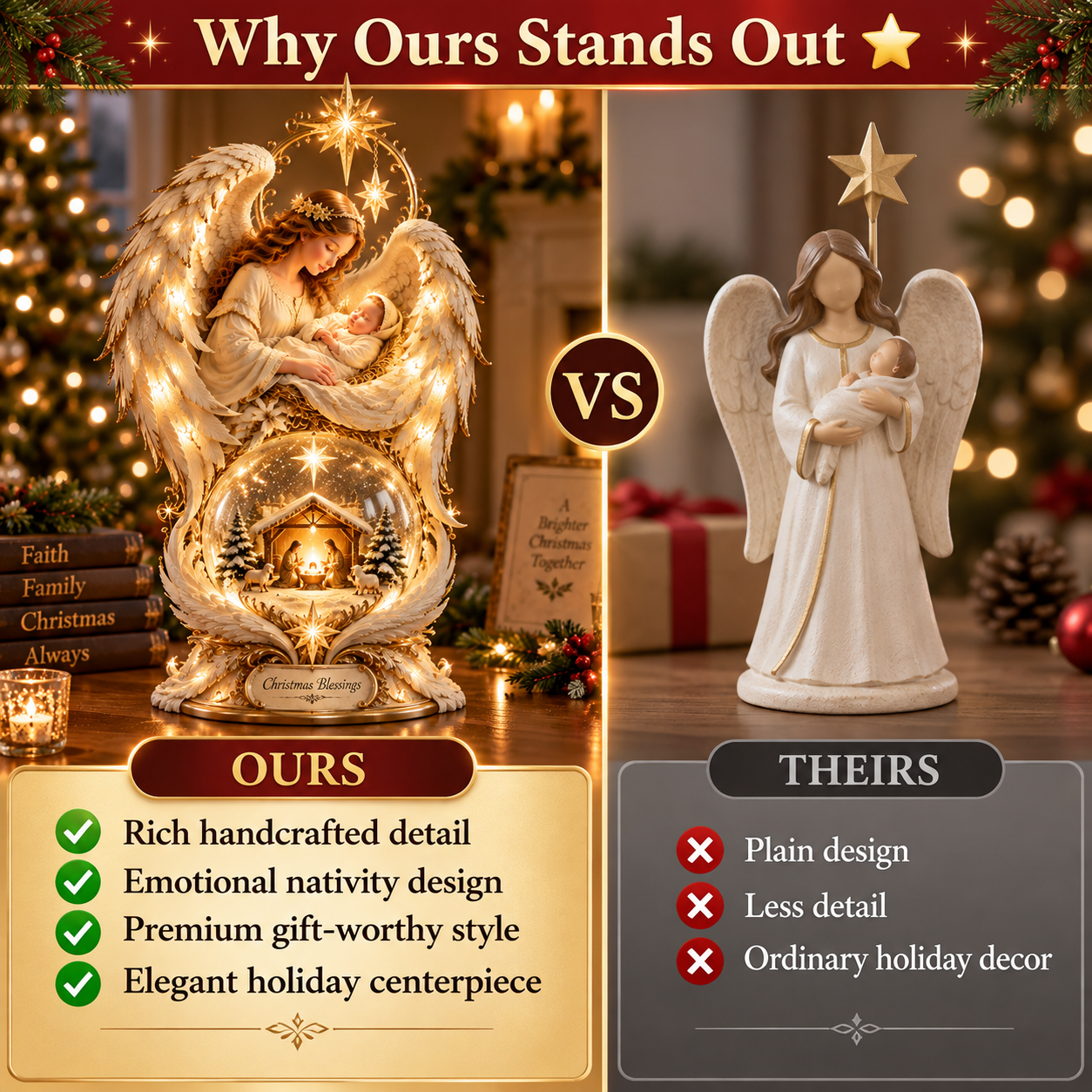 Simple tabletop placement for the Heavenly Noel Nativity decoration