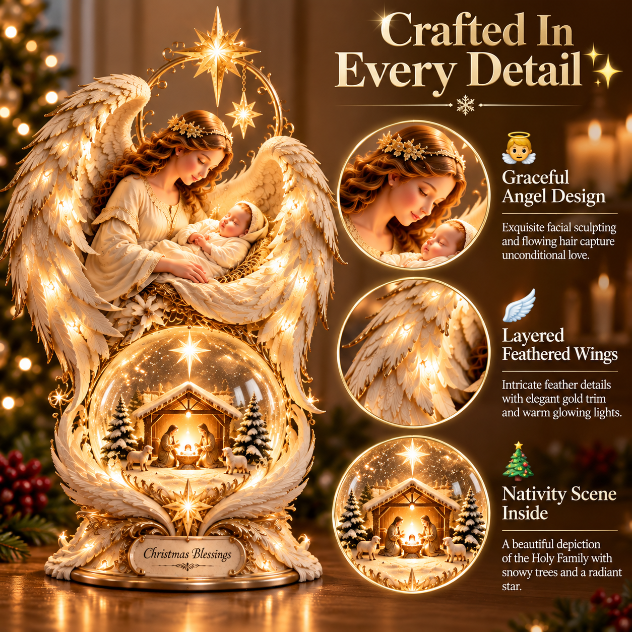 Heavenly Noel tabletop décor shown as a daytime Christmas accent
