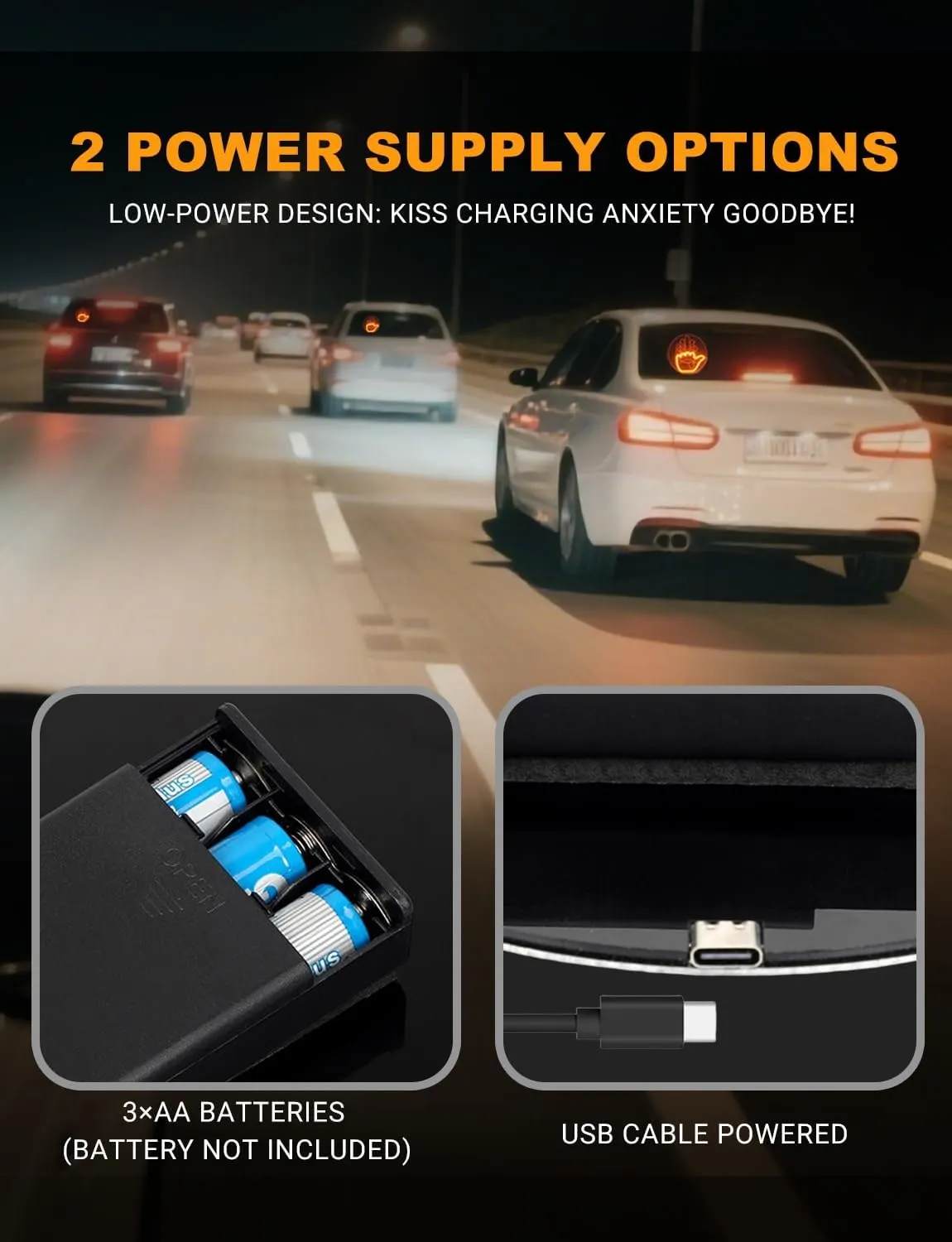 🤟🔥Car Finger Light with Remote, Hand Gesture Amber LED Light - 14 Modes for Road Rage Warning Signs Ideal Car Accessory