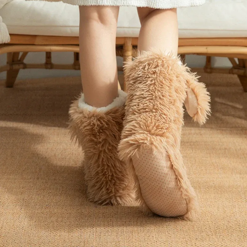 💗HOT SALE 50% OFF💕Women's Plush Slippers Socks Floor Socks Winter Home Indoor Thickened Fleece-Lined Anti-Slip Adult Women's Plush Snow Socks Shoe Covers
