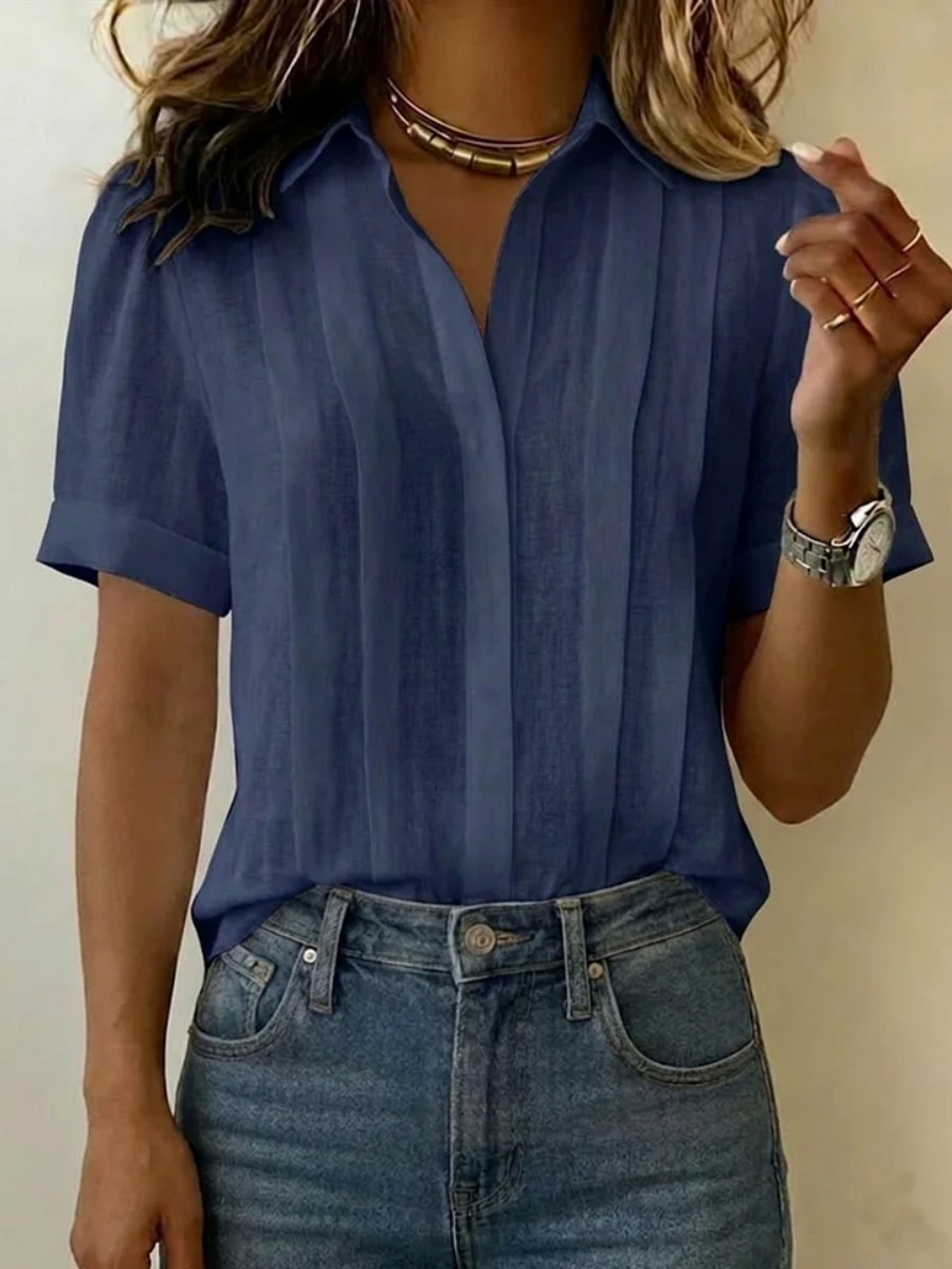 New Arrivals🔥 Women's Lapel Short-sleeved Casual Loose Pleated Cotton And Linen Shirt