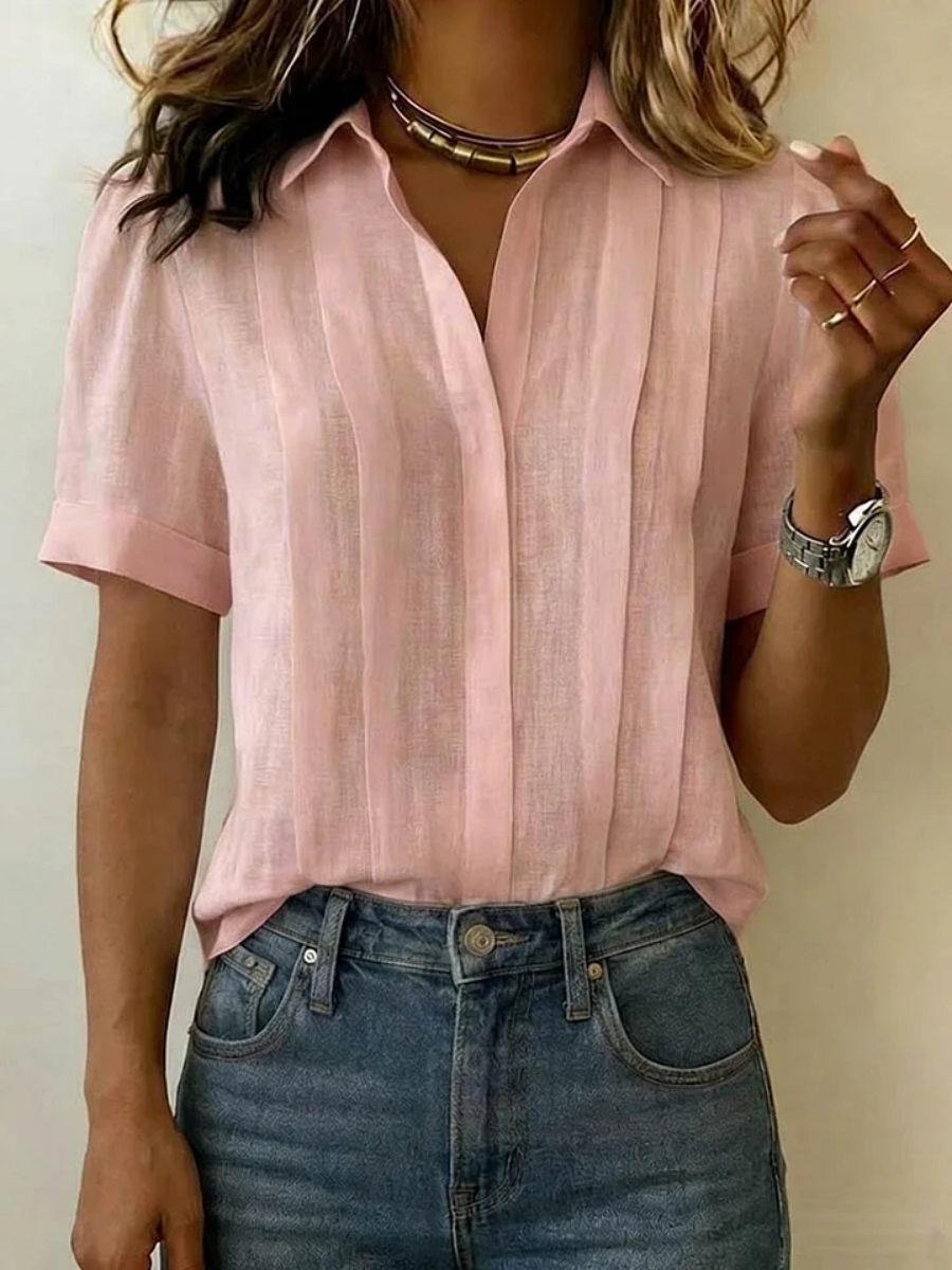 New Arrivals🔥 Women's Lapel Short-sleeved Casual Loose Pleated Cotton And Linen Shirt