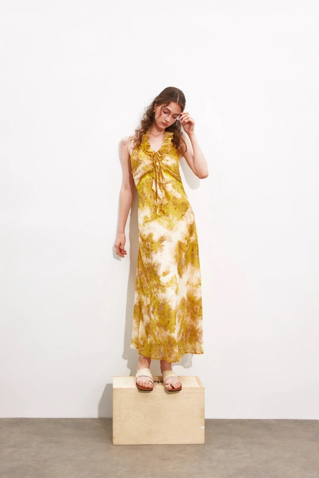Yellow tie-dye ruffle dress