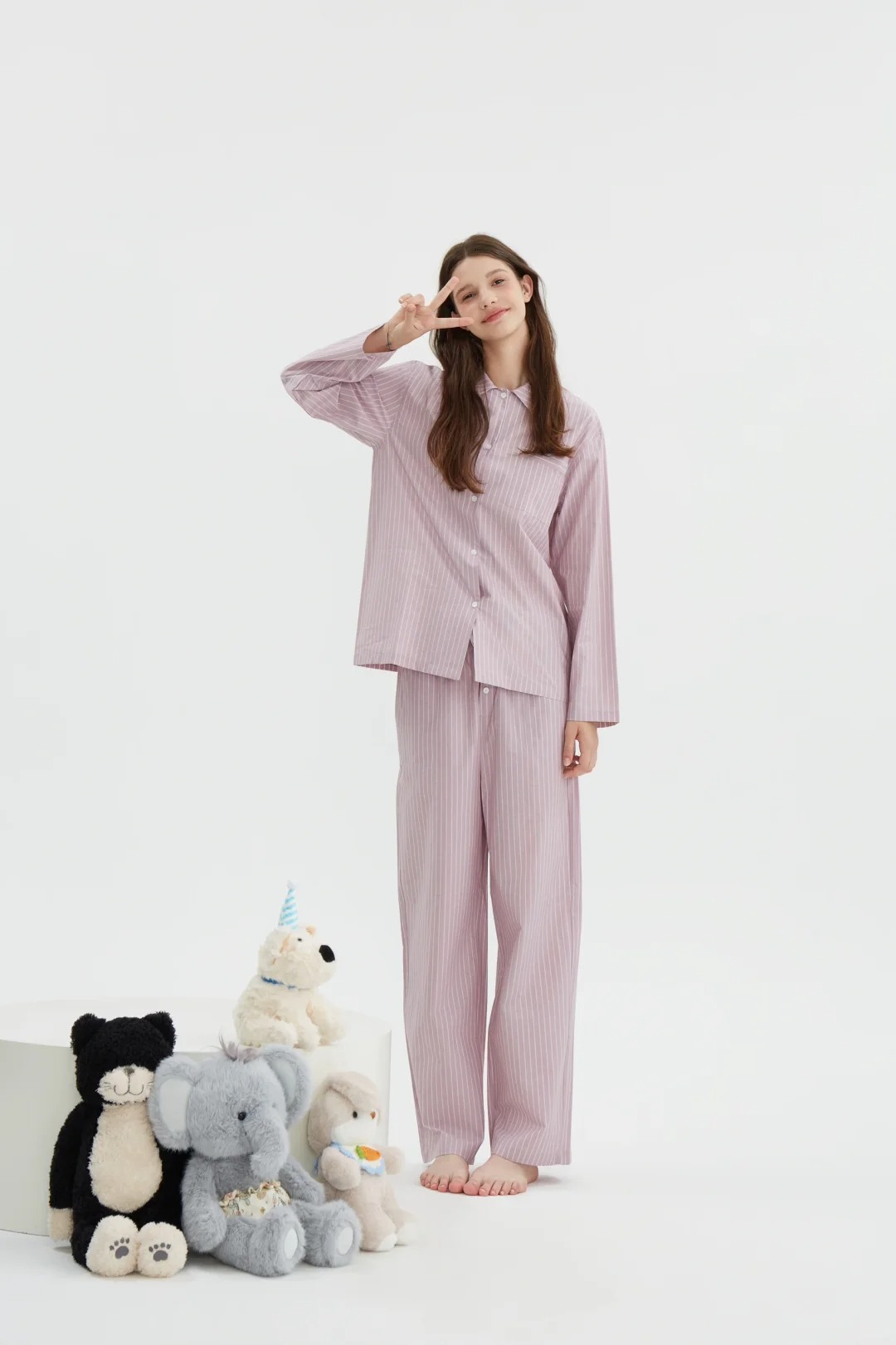 Pink striped cotton pajama set