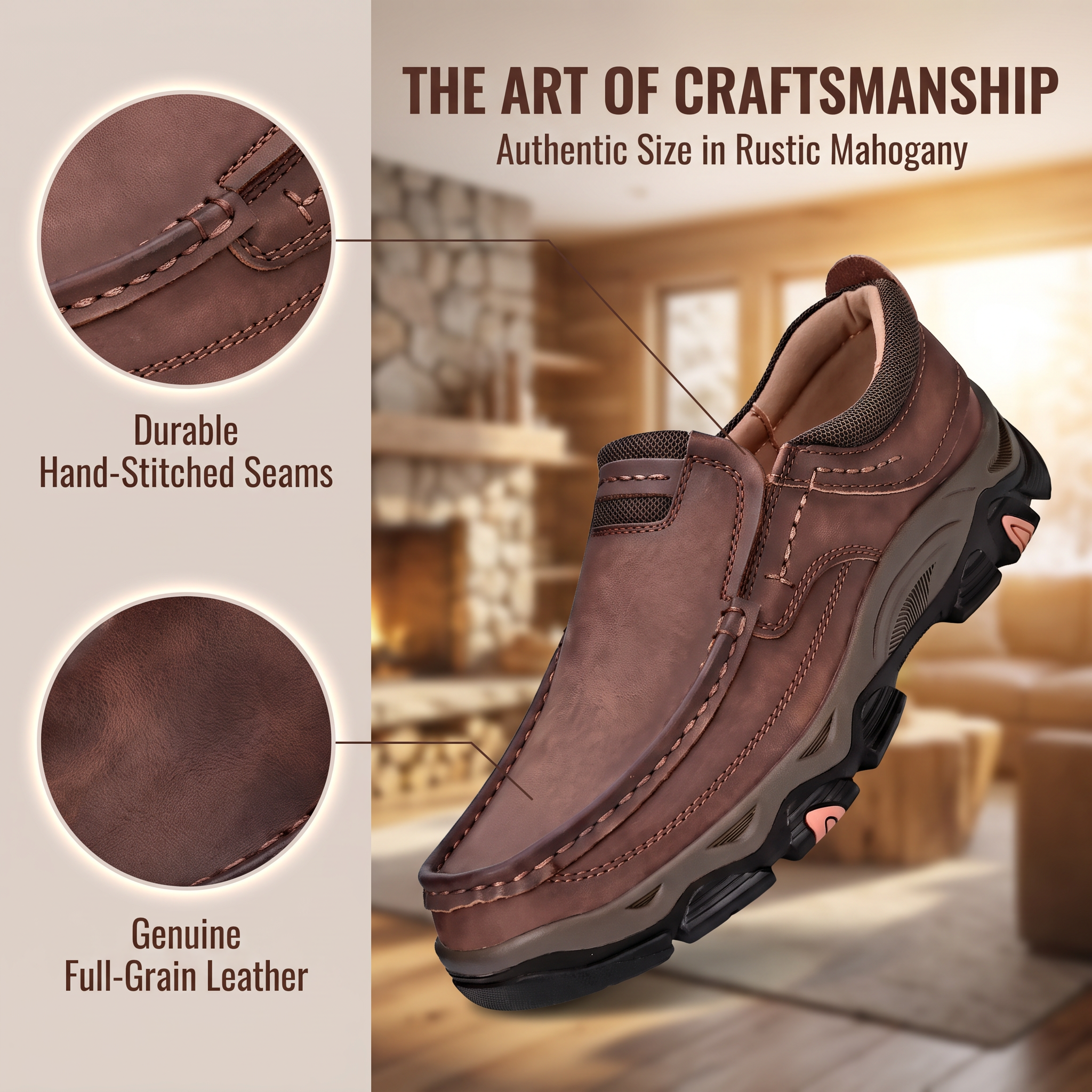 TREADVALE®Men’s Outdoor Hand Sewn Slip-On Full Grain Leather Casual Shoes