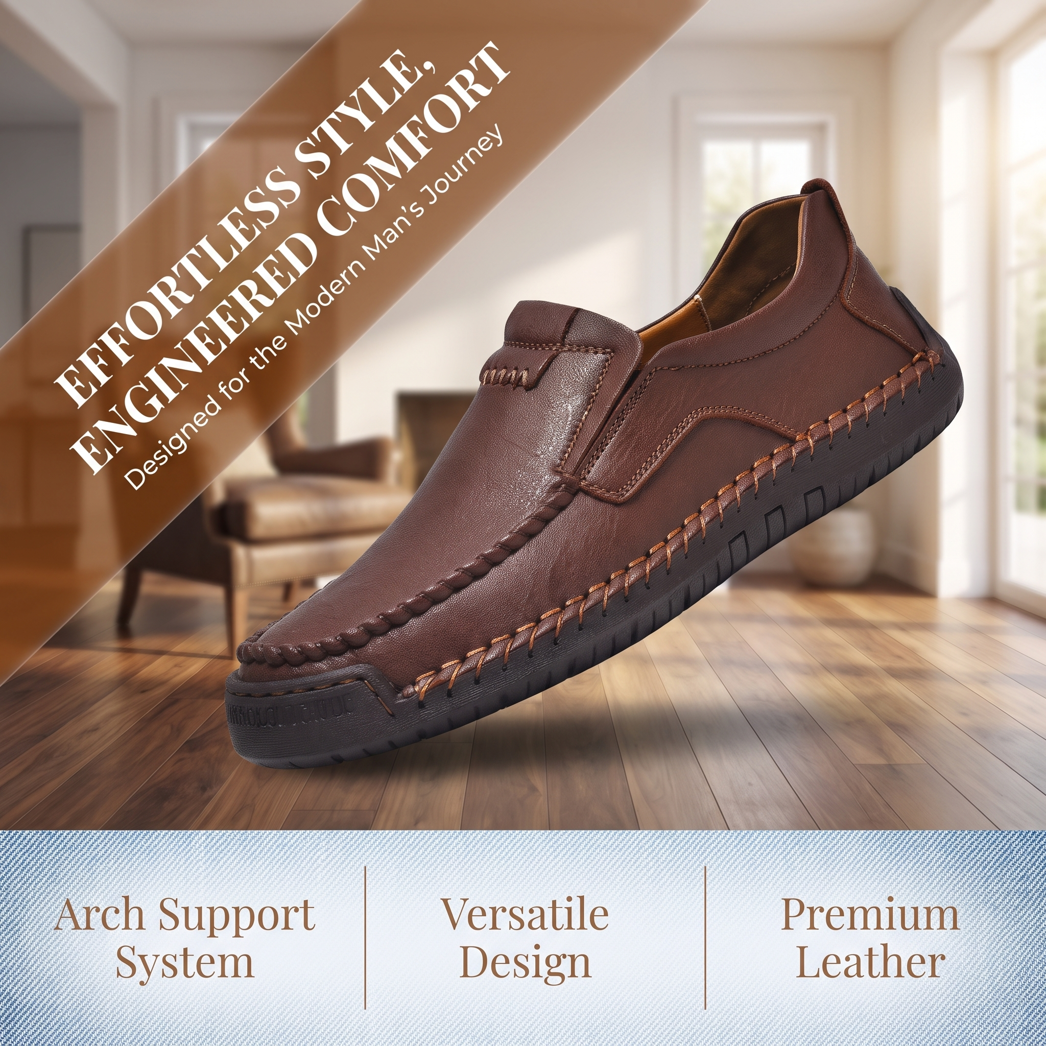 TREADVALE®Men's Leather Loafers – Slip-On, Orthopedic Arch Support