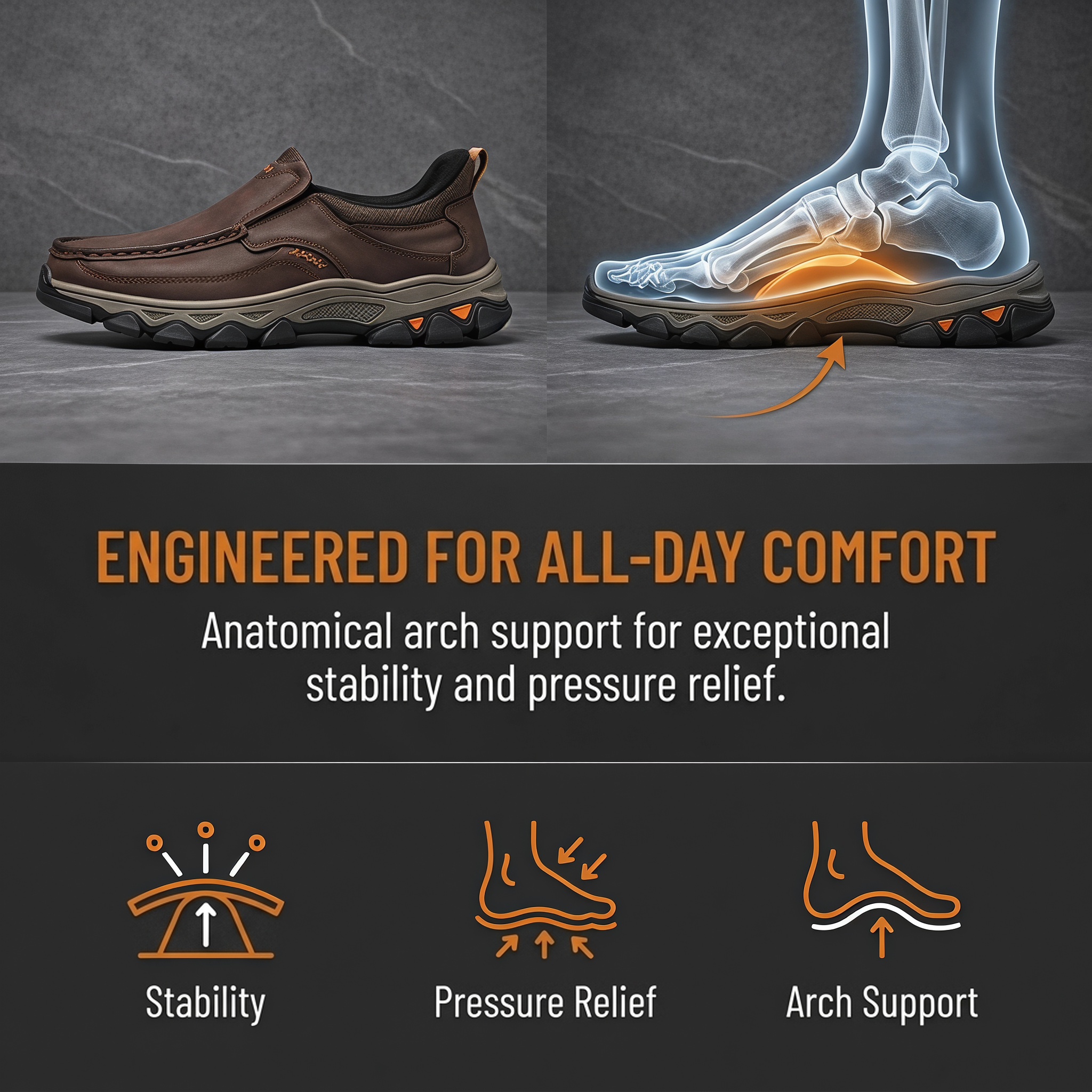 TREADVALE®Men's Orthopedic Genuine Leather Walking shoes 