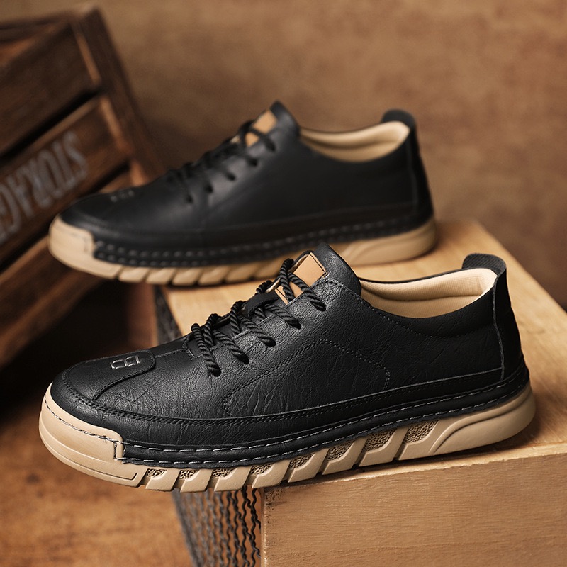 mens genuine leather orthopedic casual shoes