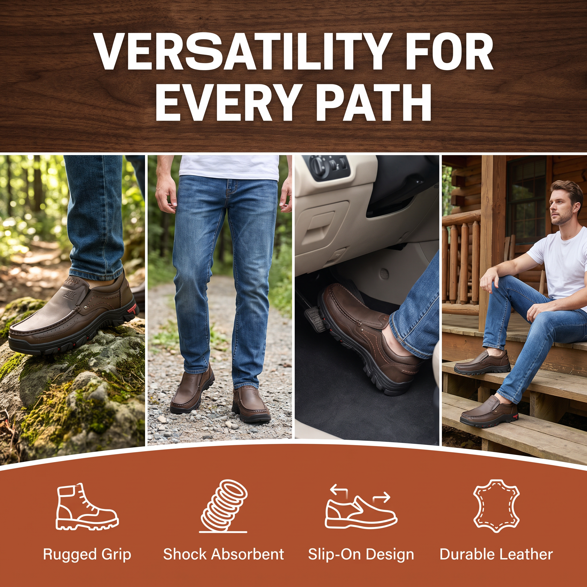 TREADVALE®Men's Handcrafted Wide Toe Outdoor Loafers | Arch Support Leather Shoes