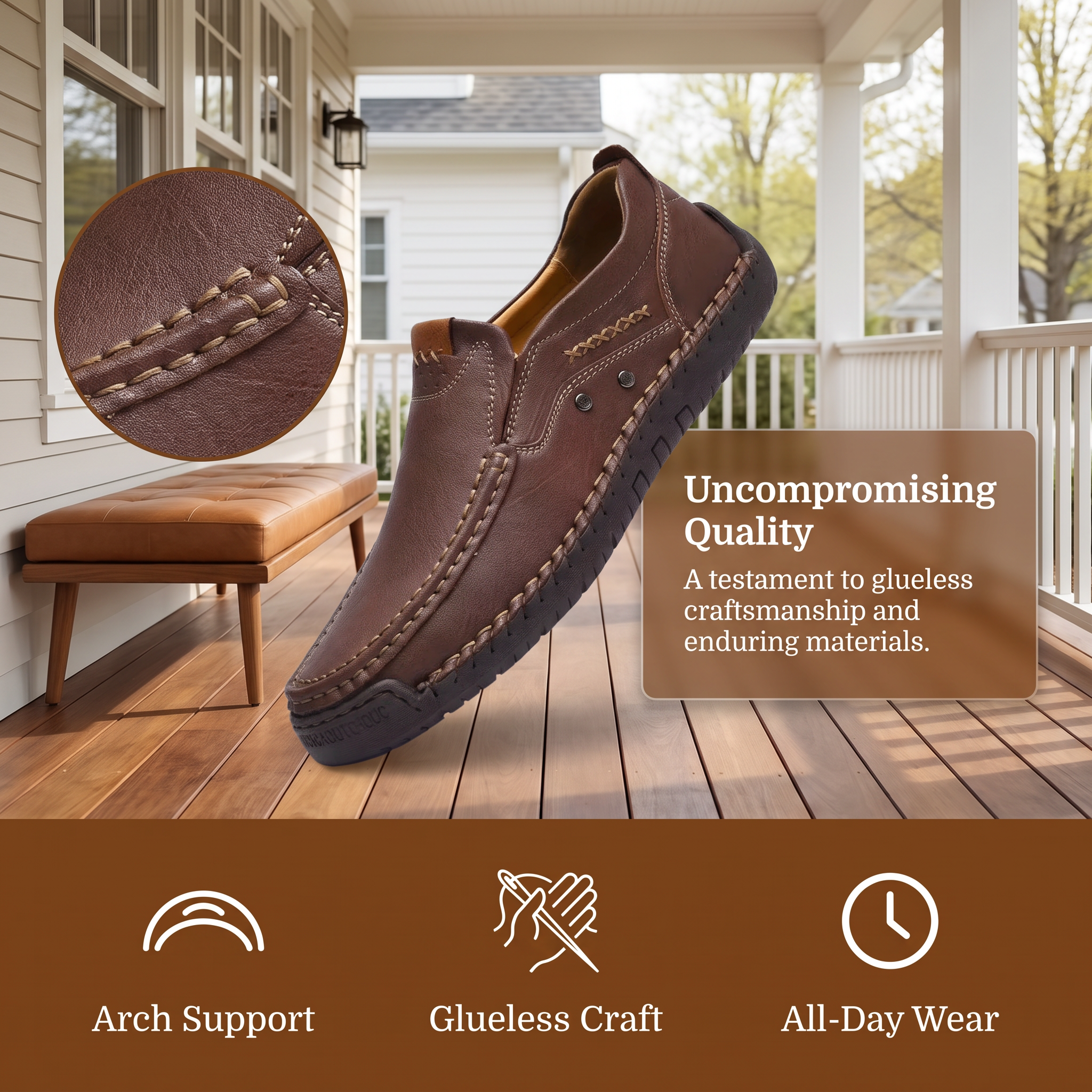 TREADVALE®Men's Hand‑Stitched Casual Slip‑on Leather Shoes