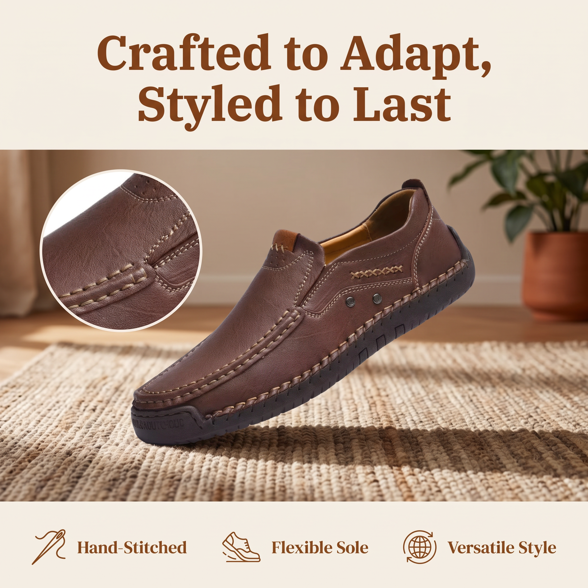 TREADVALE®Men's Hand‑Stitched Casual Slip‑on Leather Shoes