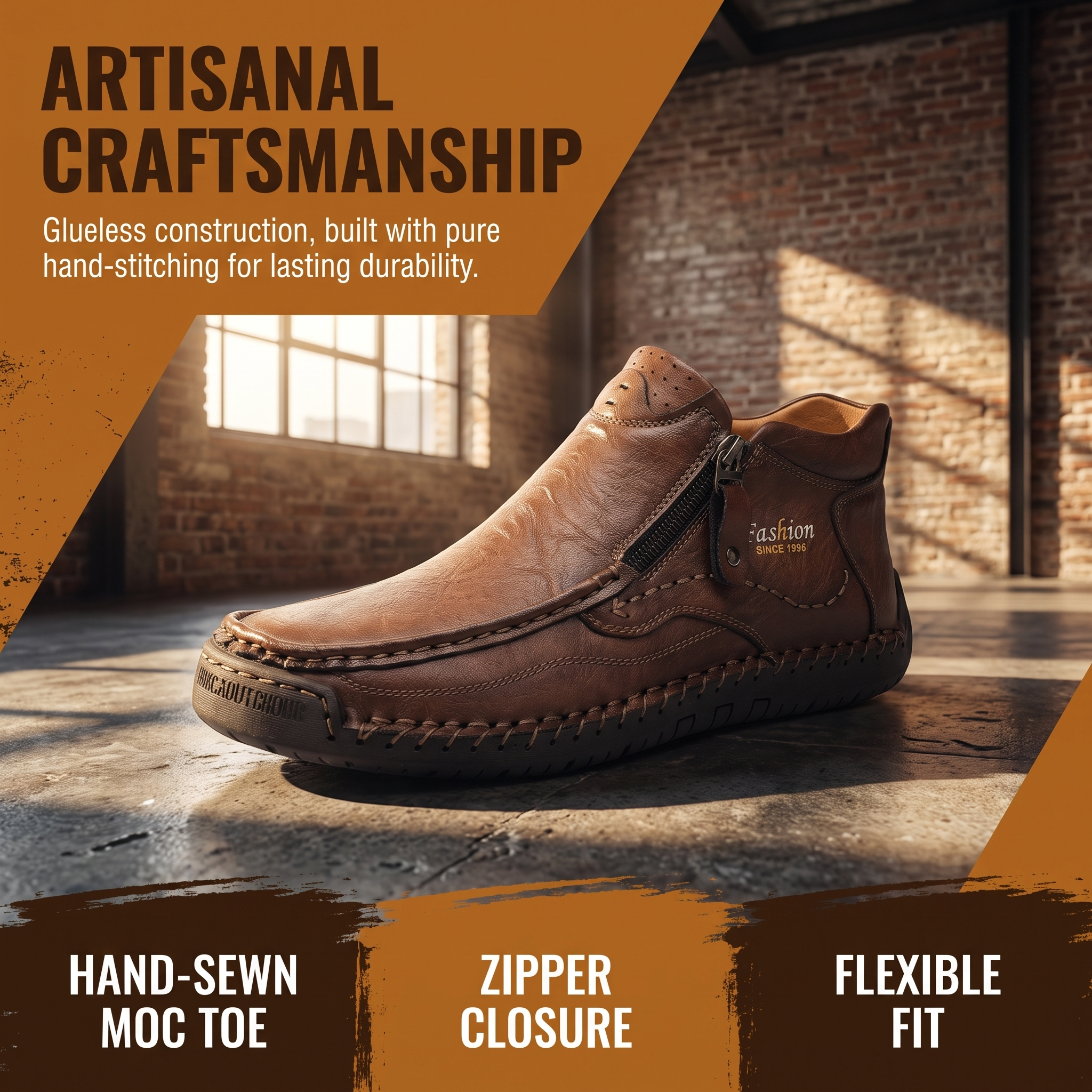 TREADVALE®Men's Zipper Hand Stitched Leather Ankle Boots