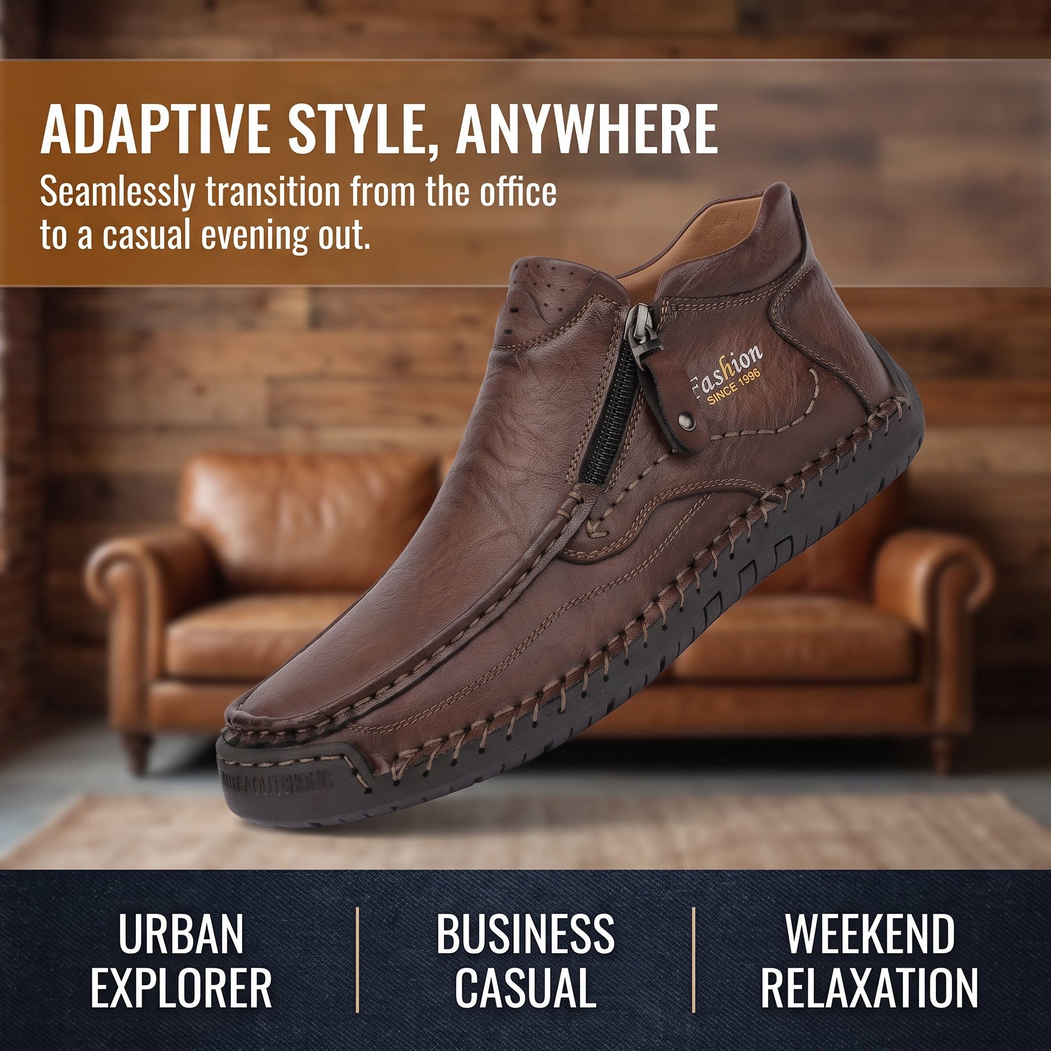 TREADVALE®Men's Zipper Hand Stitched Leather Ankle Boots