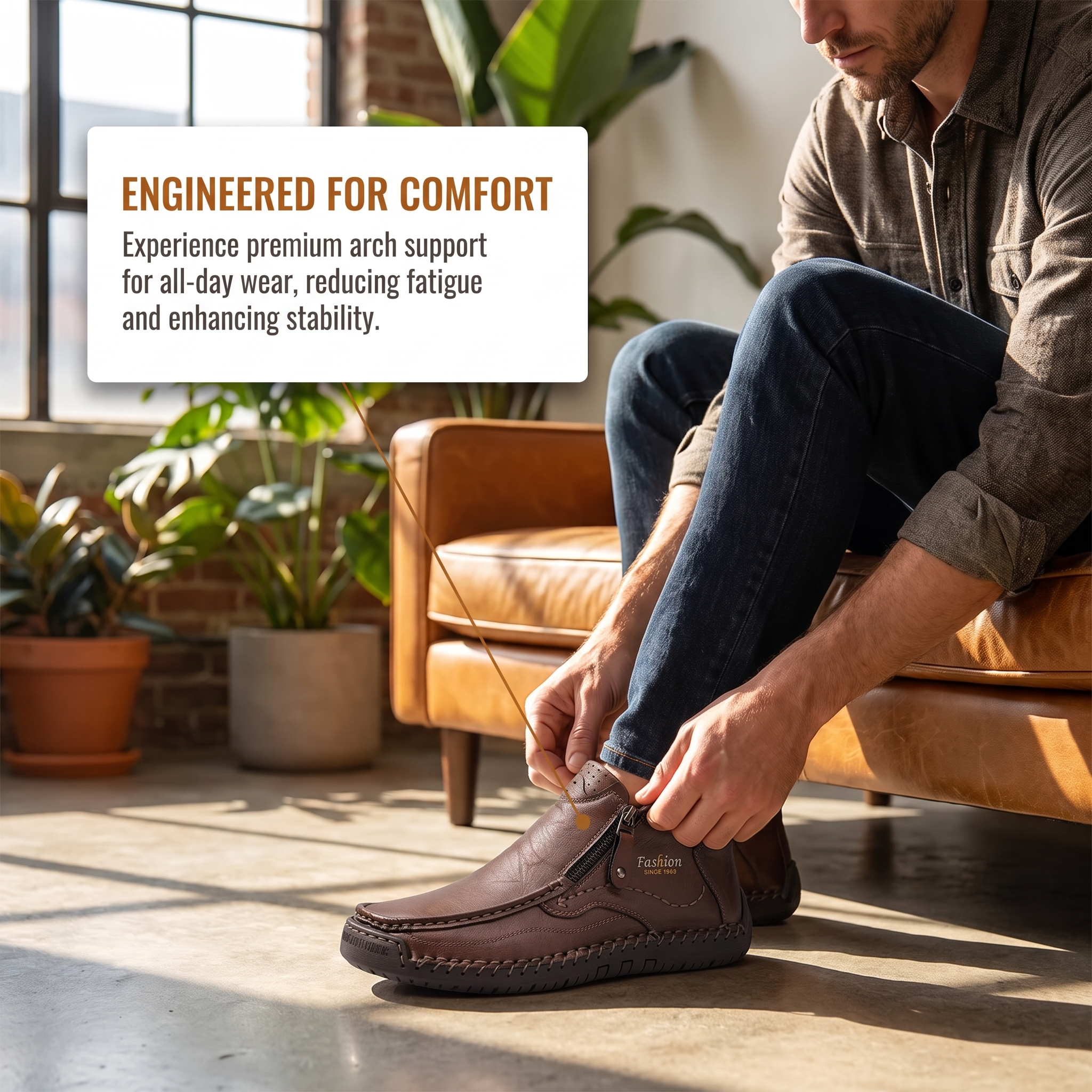 TREADVALE®Men's Zipper Hand Stitched Leather Ankle Boots