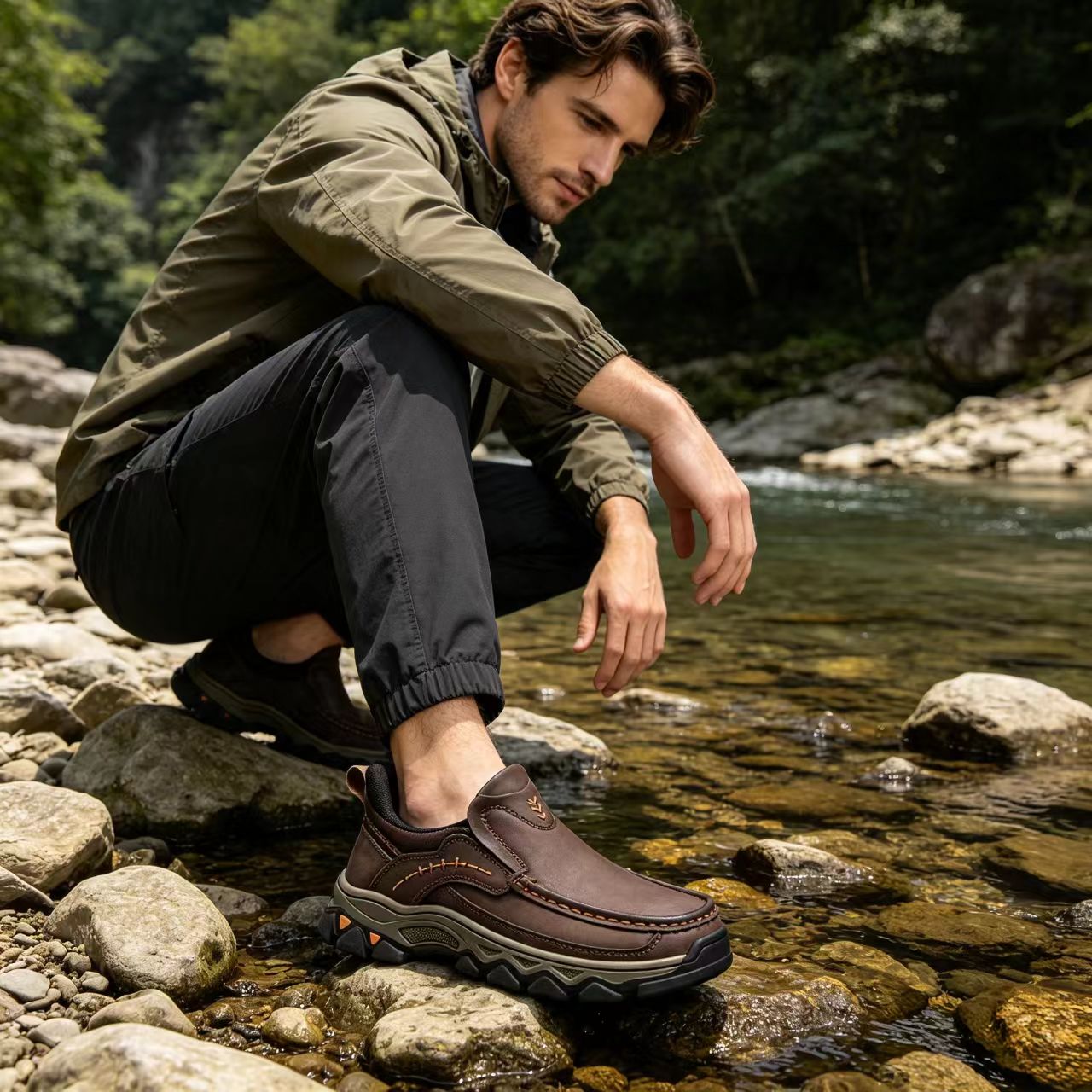 TREADVALE® Men’s Vintage Leather Casual Loafers Non-Slip Rugged Light Hiking Work Shoes