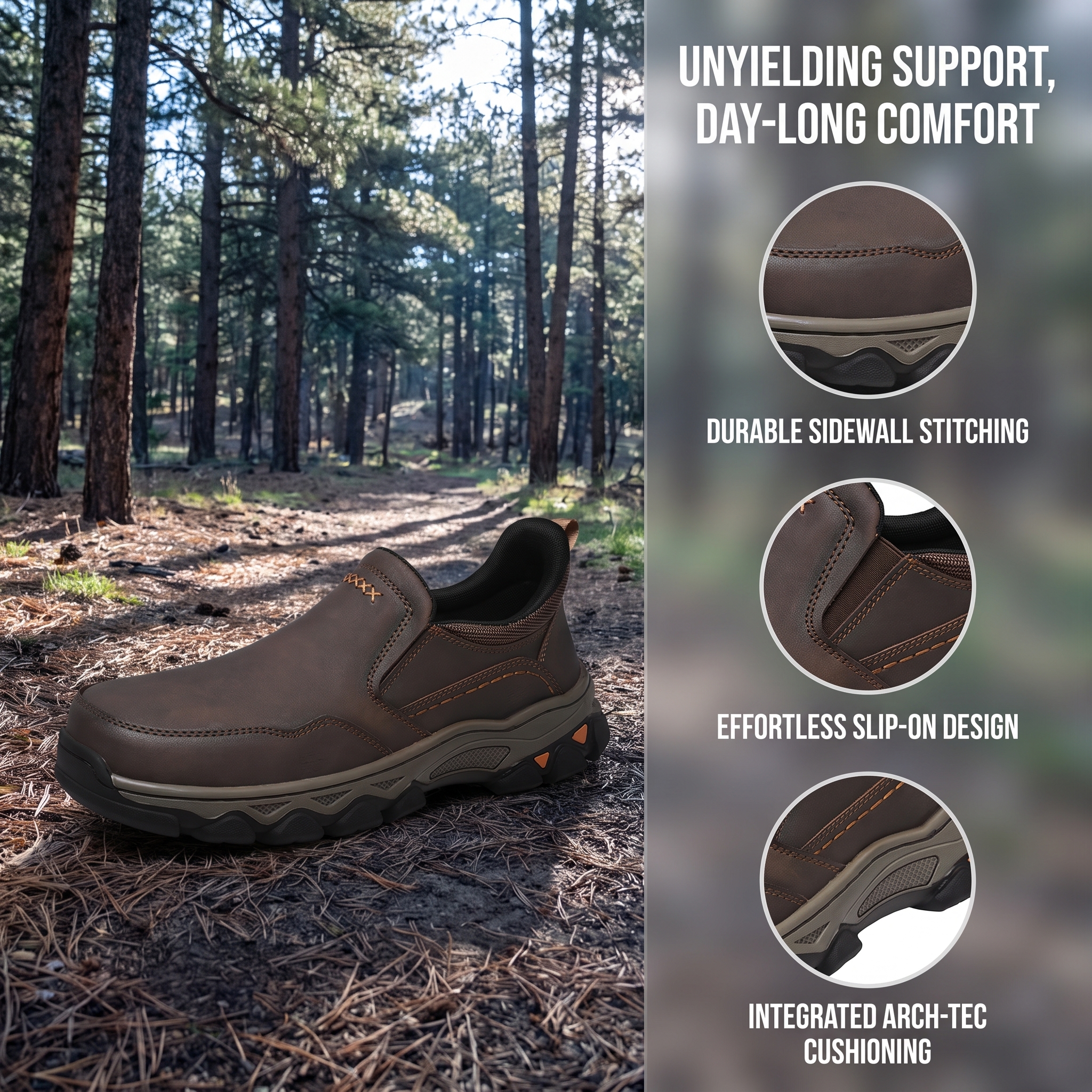 TREADVALE® Men’s Slip‑On Leather Outdoor Walking Shoes