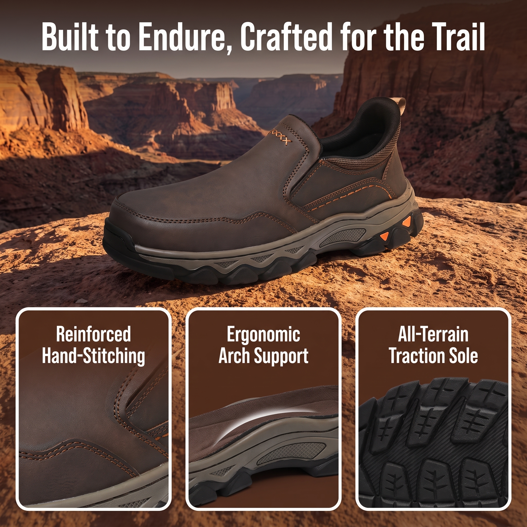 TREADVALE® Men’s Slip‑On Leather Outdoor Walking Shoes