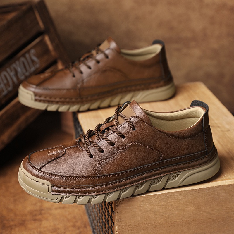 mens genuine leather orthopedic casual shoes