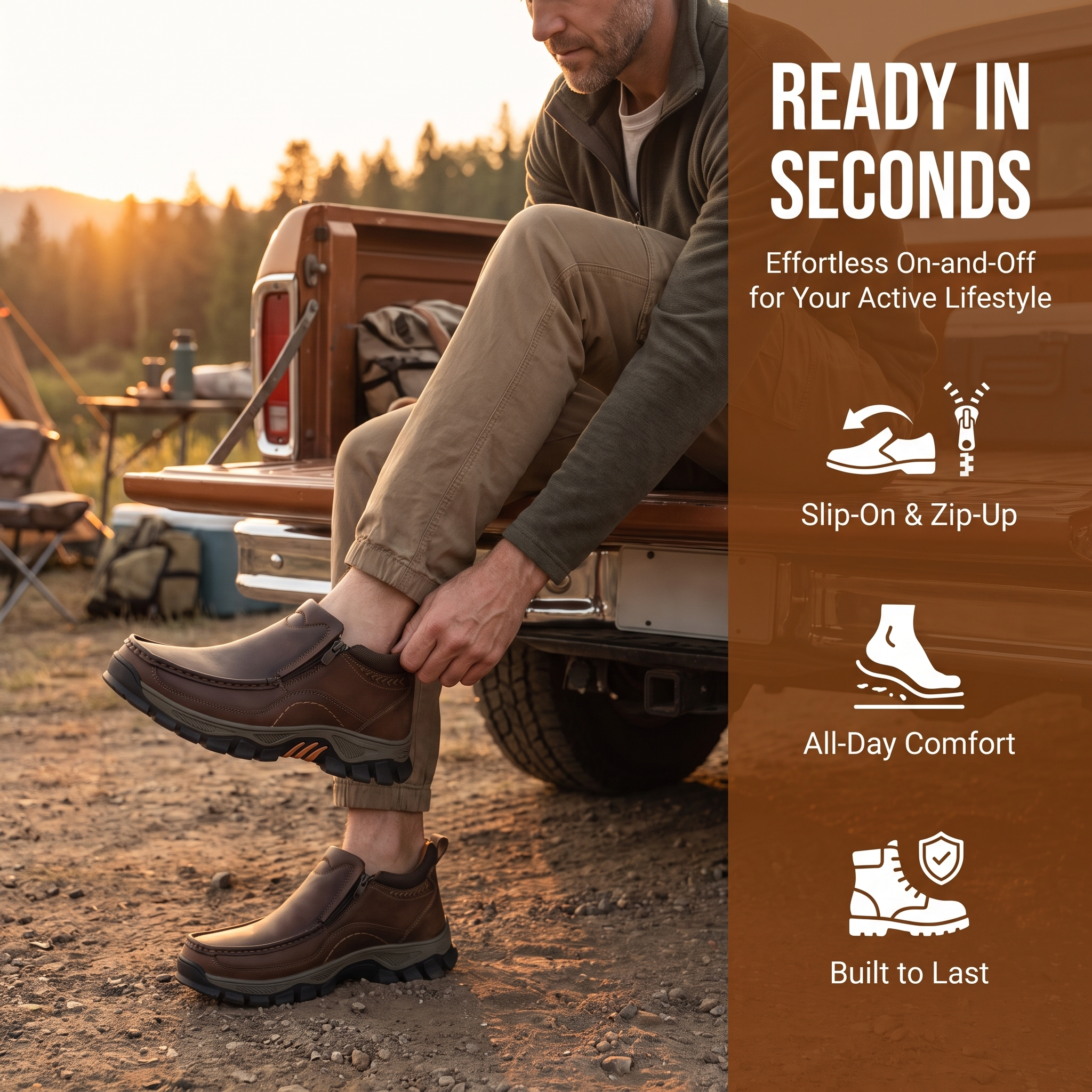 TREADVALE Men's Hand‑Stitched Rugged Traction Casual Leather Boot