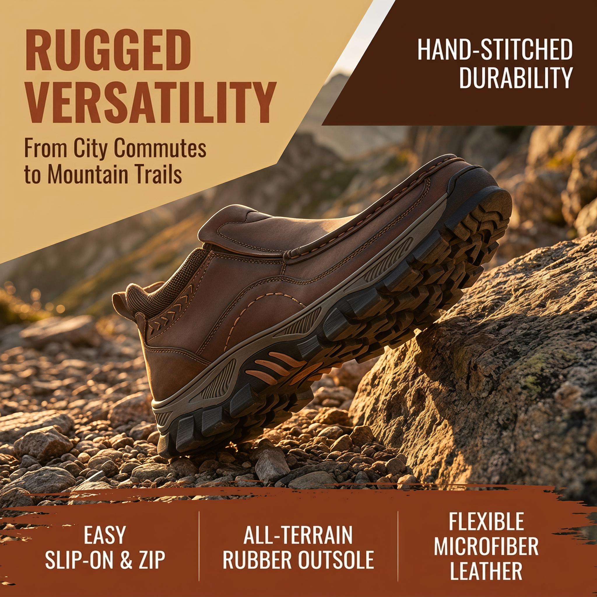 TREADVALE Men's Hand‑Stitched Rugged Traction Casual Leather Boot