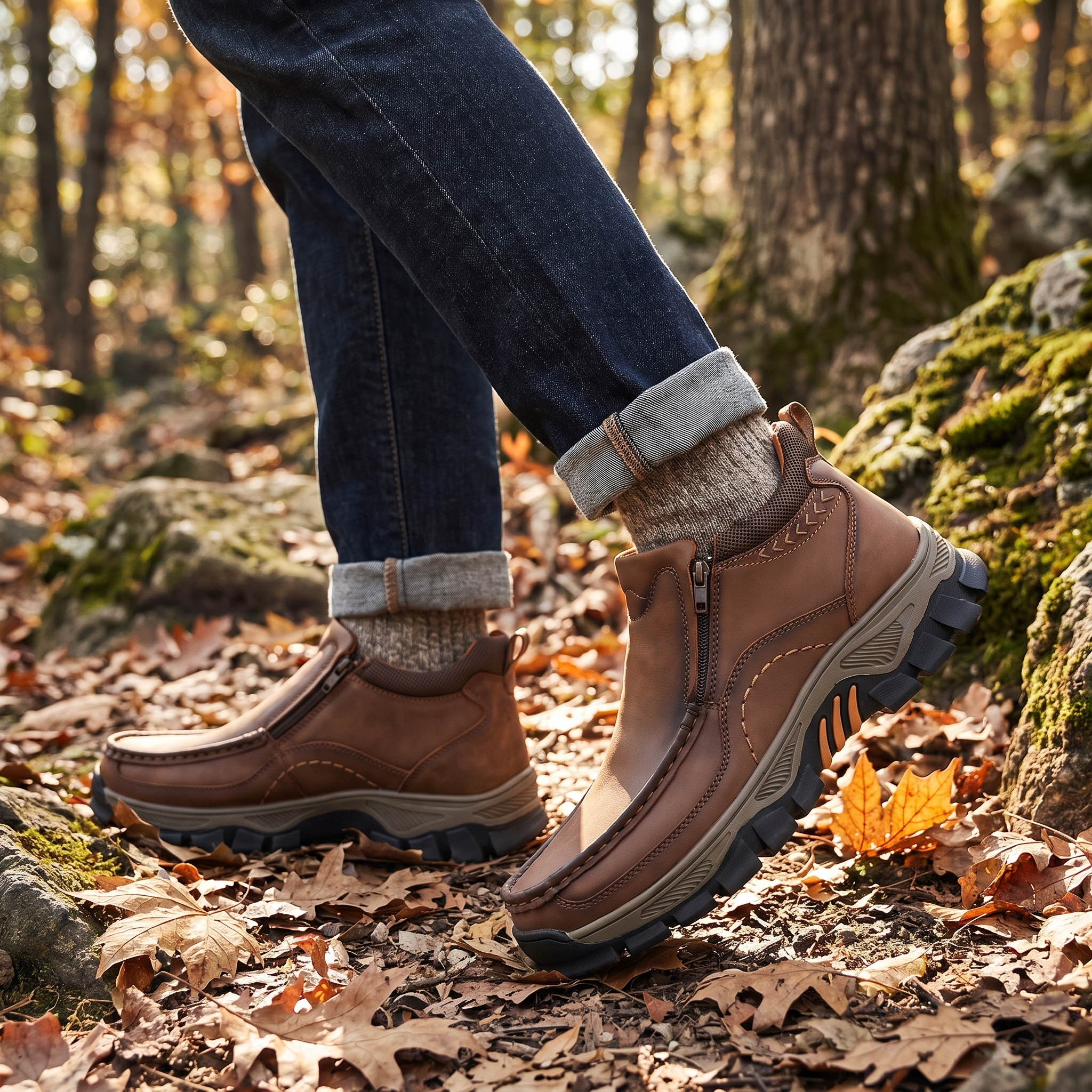 TREADVALE Men's Hand‑Stitched Rugged Traction Casual Leather Boot