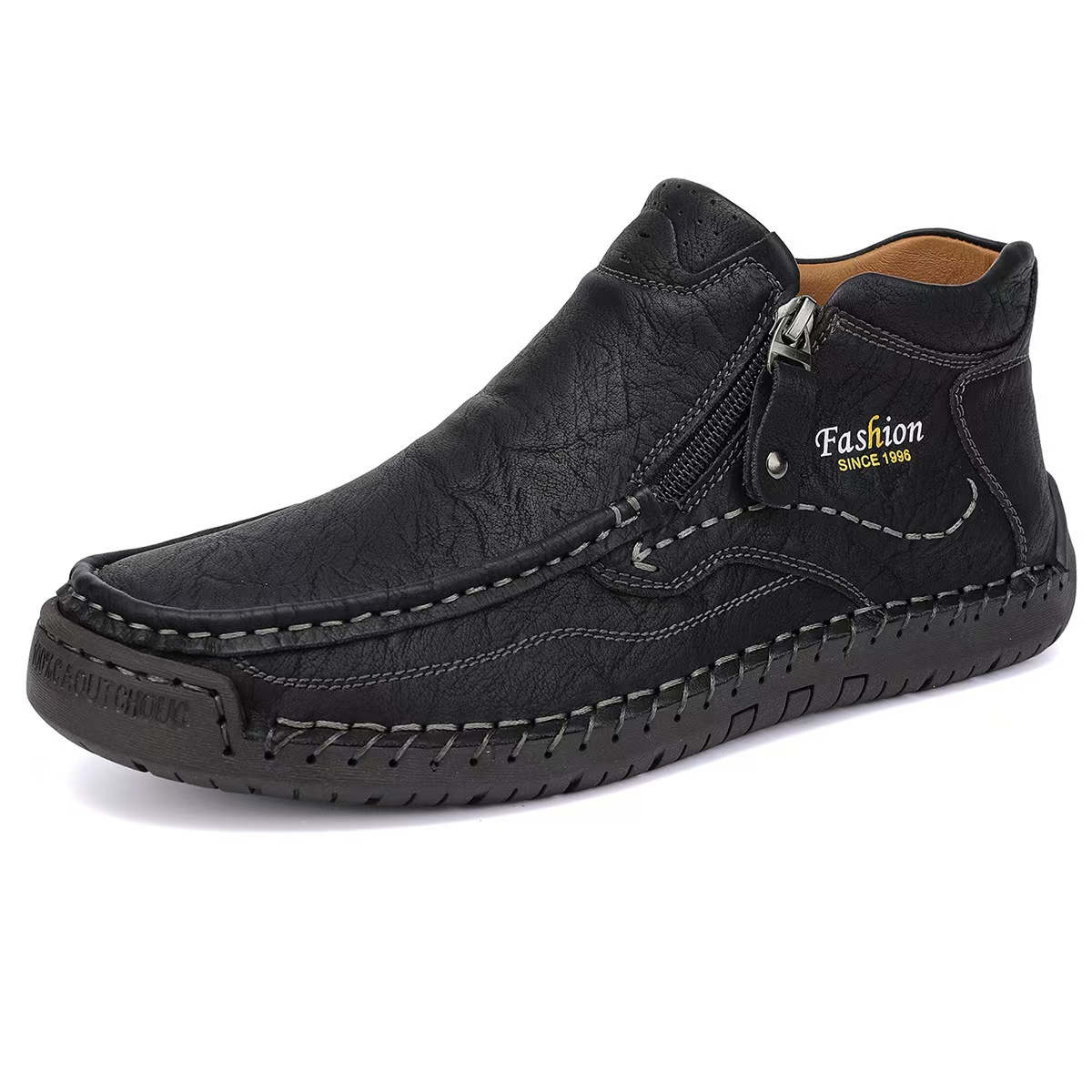 TREADVALE®Men's Zipper Hand Stitched Leather Ankle Boots