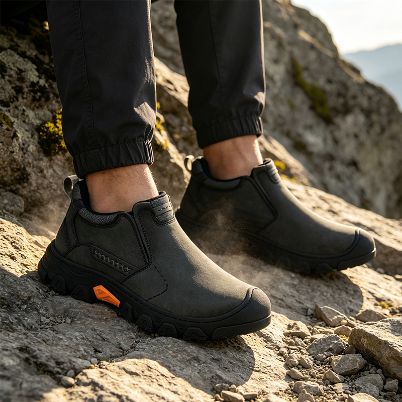 TREADVALE® Men’s Genuine Leather Slip-On Outdoor Walking Shoes