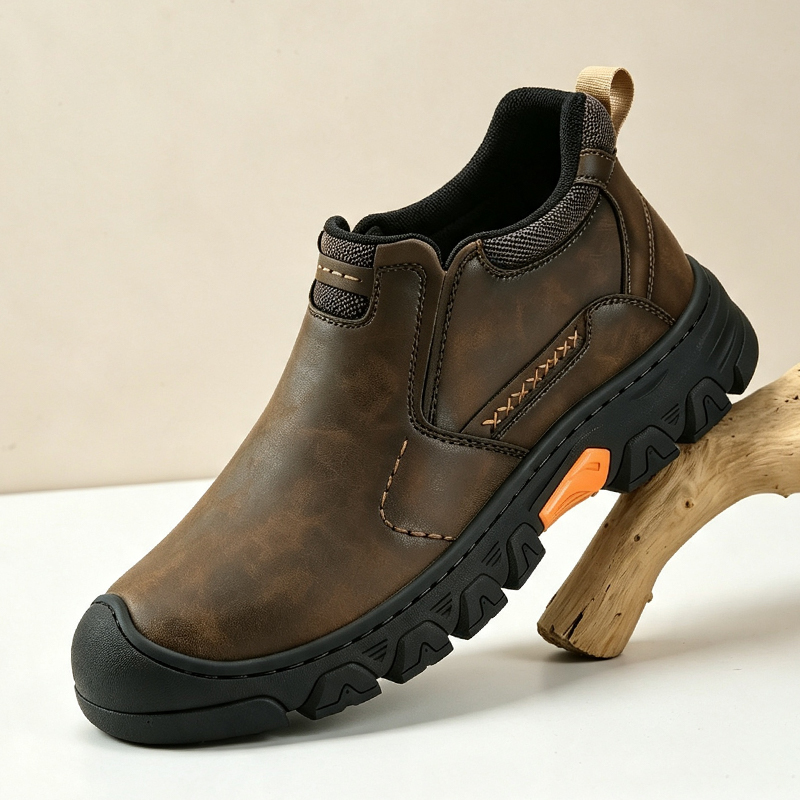 TREADVALE® Men’s Genuine Leather Slip-On Outdoor Walking Shoes