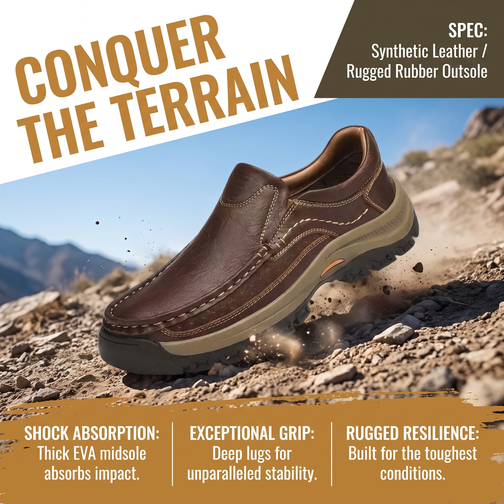 TREADVALE®Men's Genuine Leather Wide Toe Slip‑On Outdoor Casual Shoes