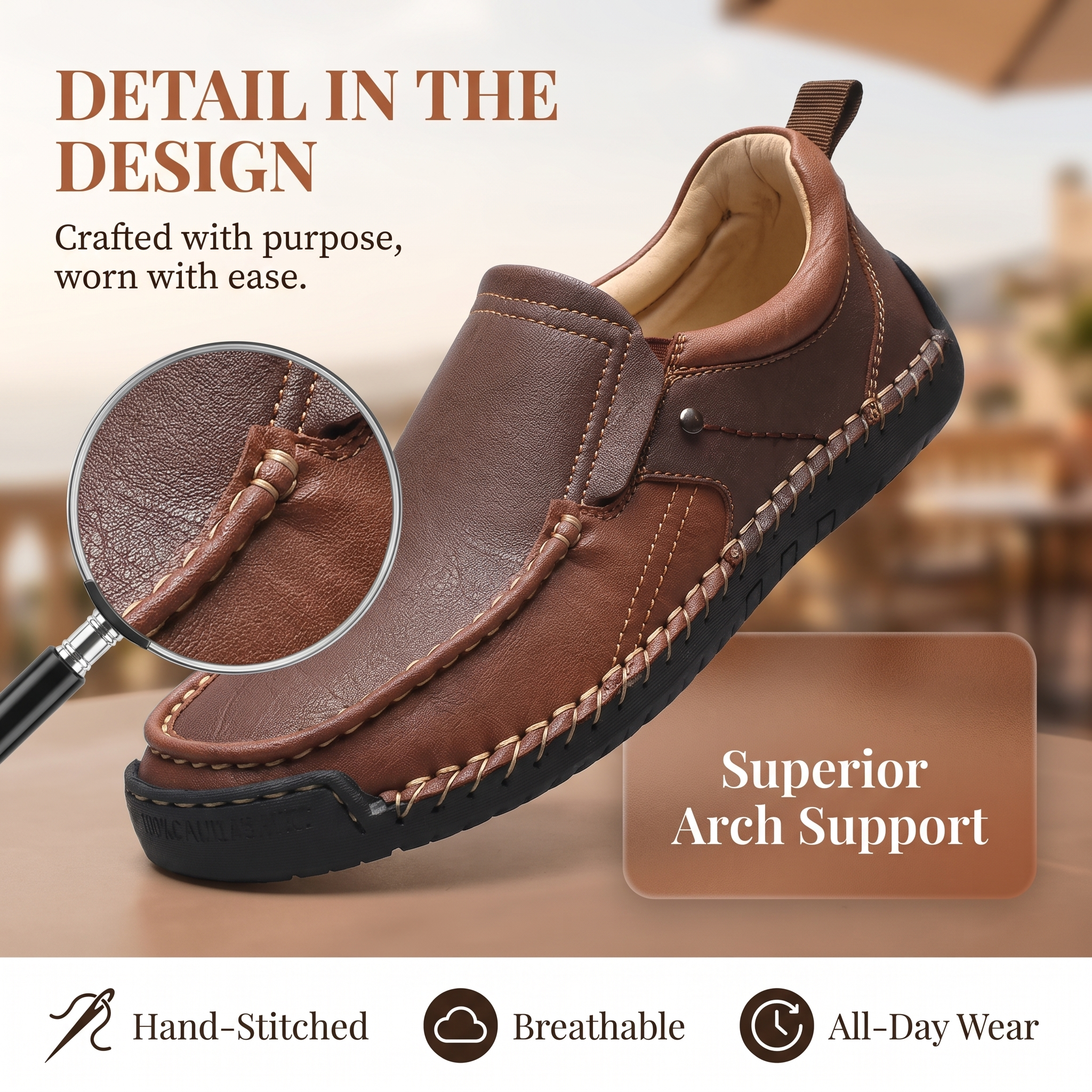 TREADVALE®Men's Two‑Tone Hand‑Stitched Slip‑on Leather Shoes
