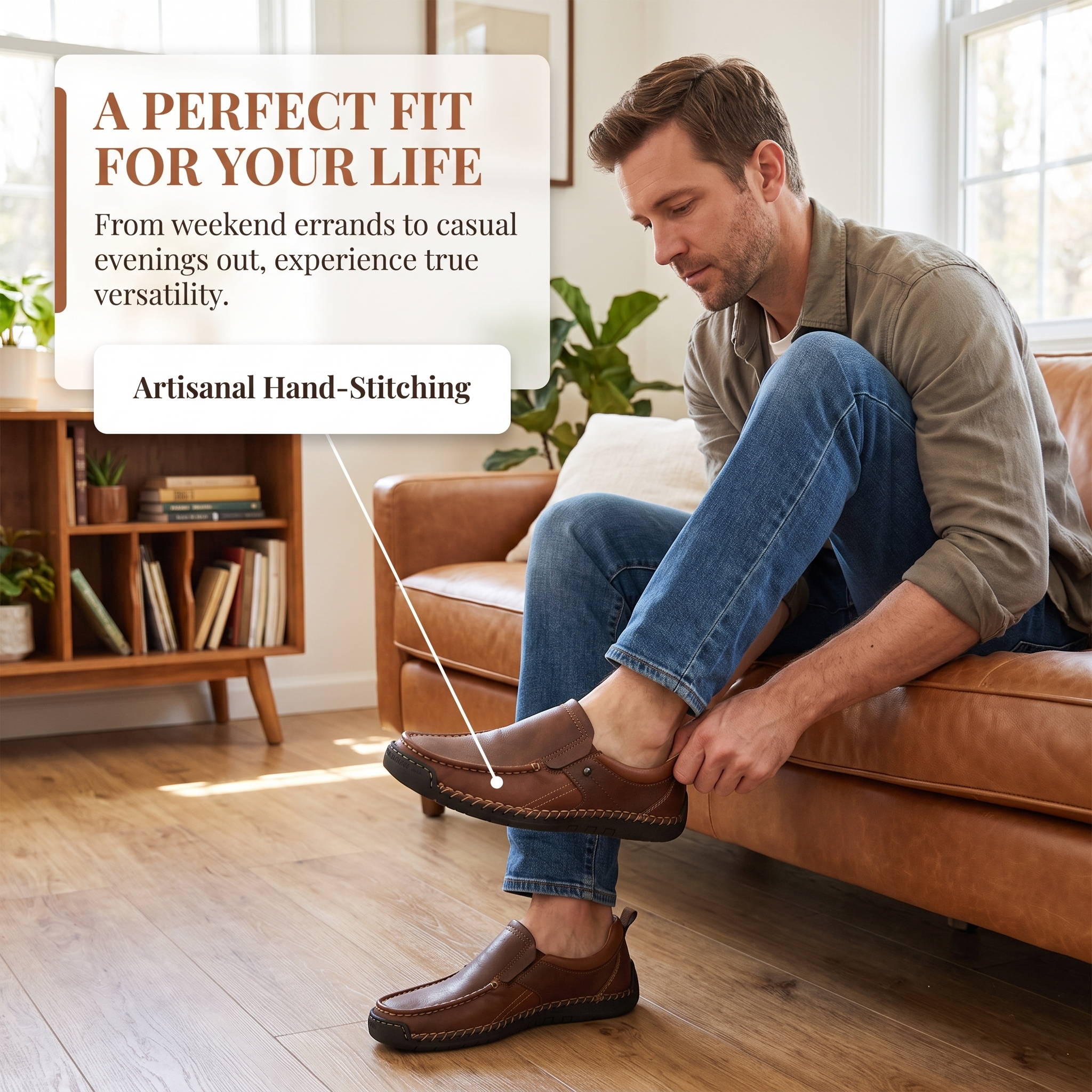TREADVALE®Men's Two‑Tone Hand‑Stitched Slip‑on Leather Shoes
