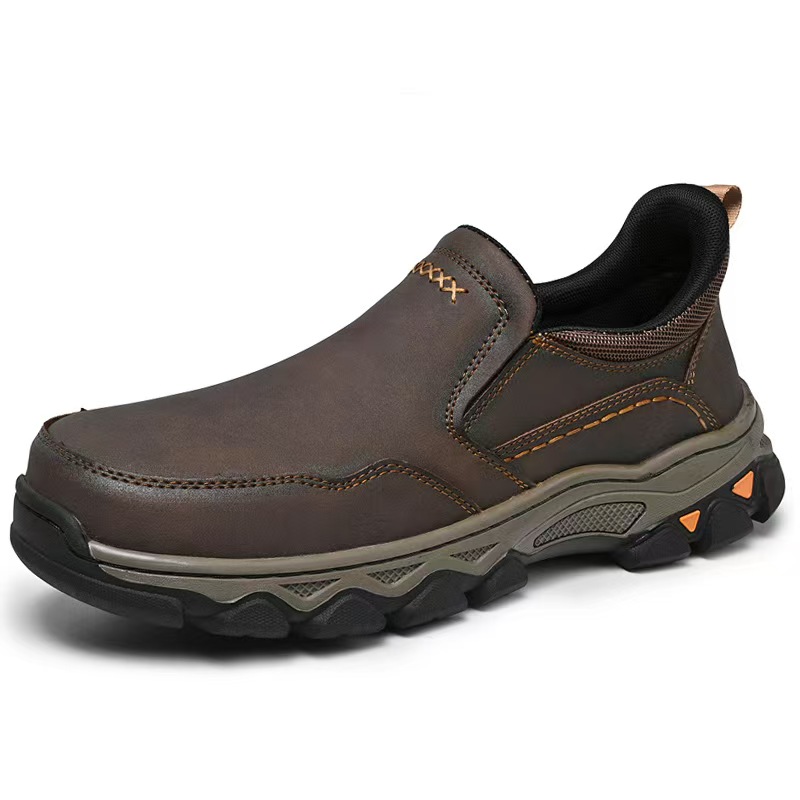 TREADVALE® Men’s Slip‑On Leather Outdoor Walking Shoes