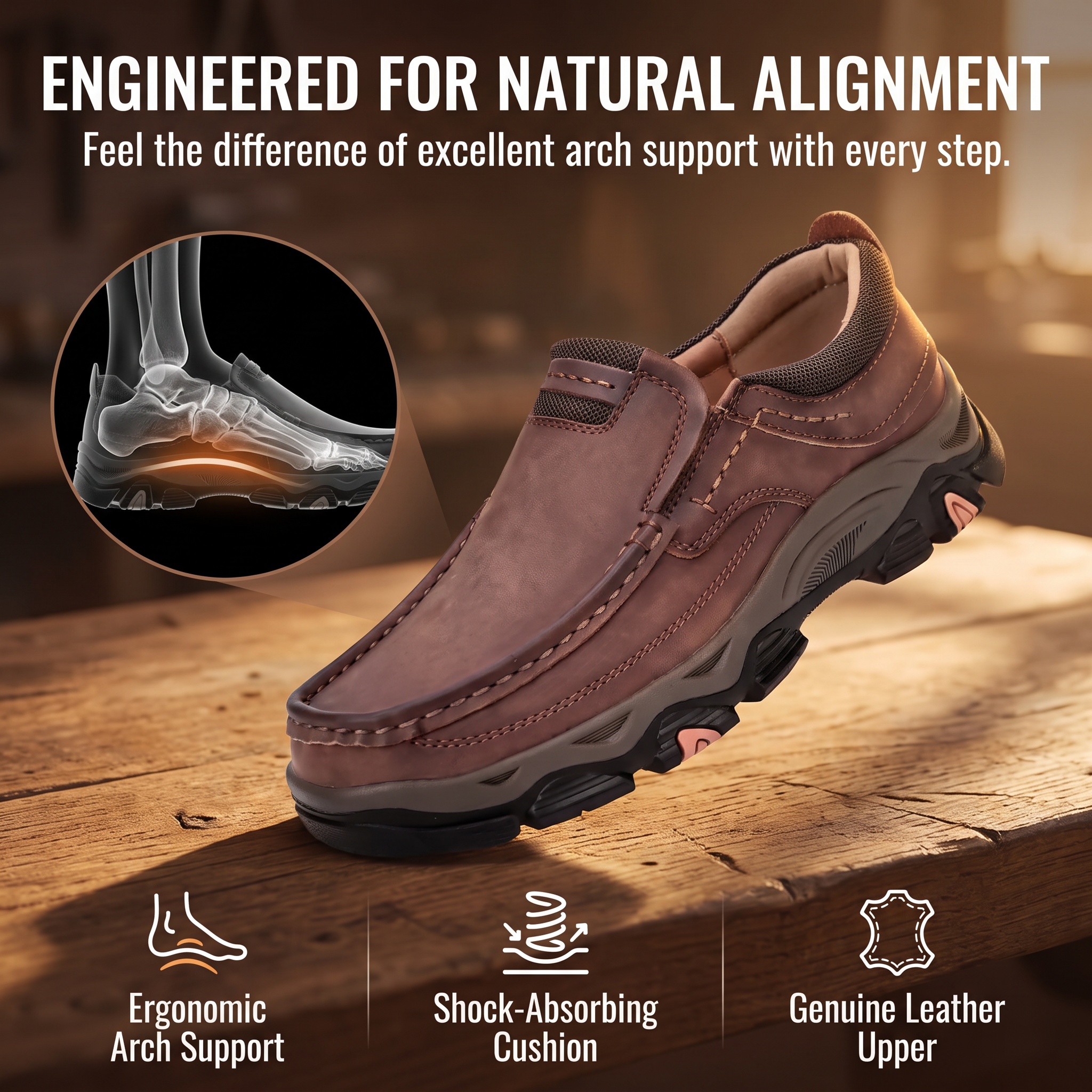 TREADVALE®Men’s Outdoor Hand Sewn Slip-On Full Grain Leather Casual Shoes