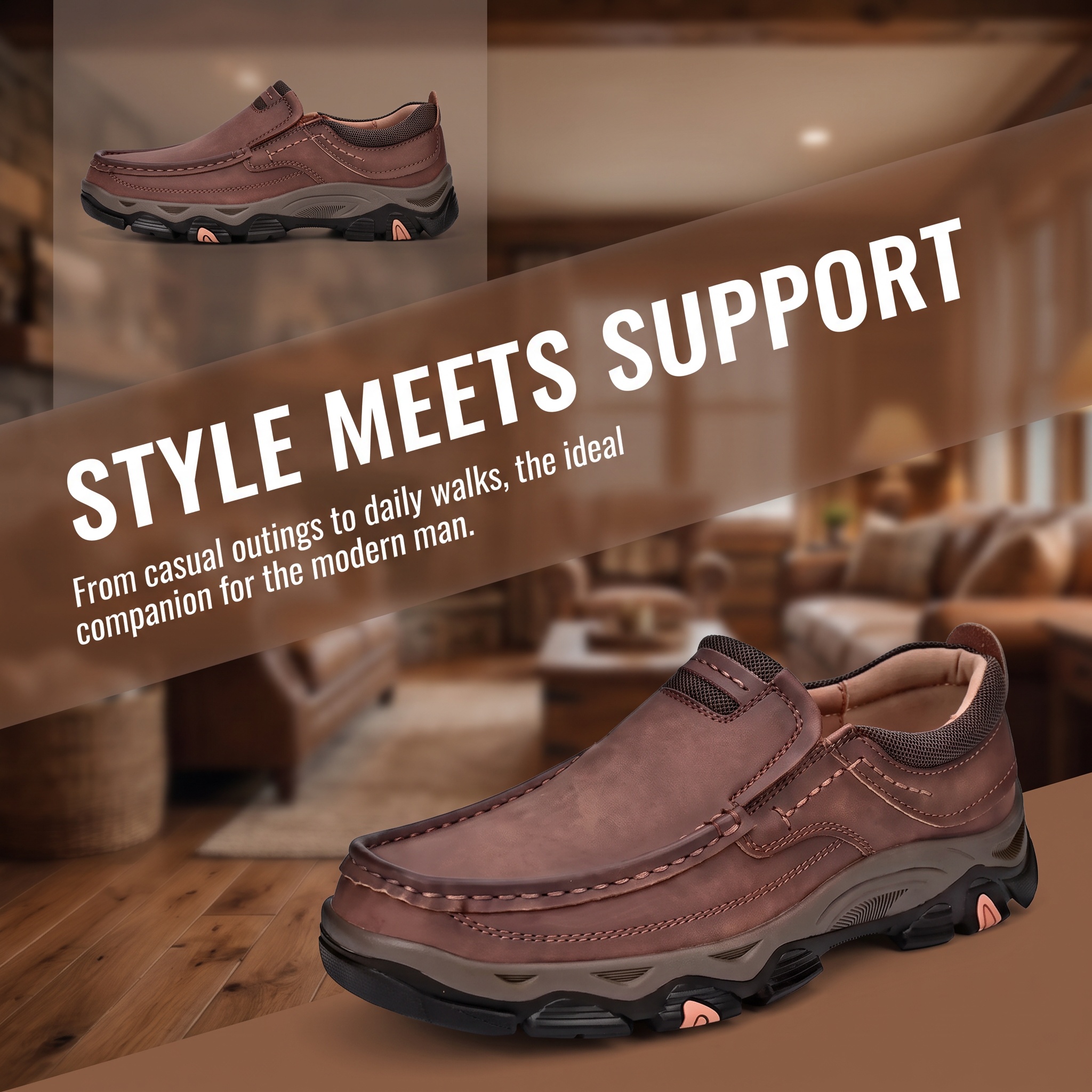 TREADVALE®Men’s Outdoor Hand Sewn Slip-On Full Grain Leather Casual Shoes