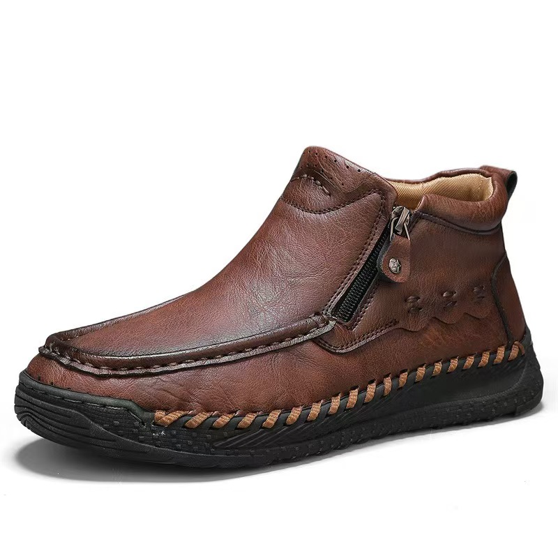 TREADVALE®Men's Hand‑Stitched Slip‑On Leather Shoes, Casual Outdoor Loafers