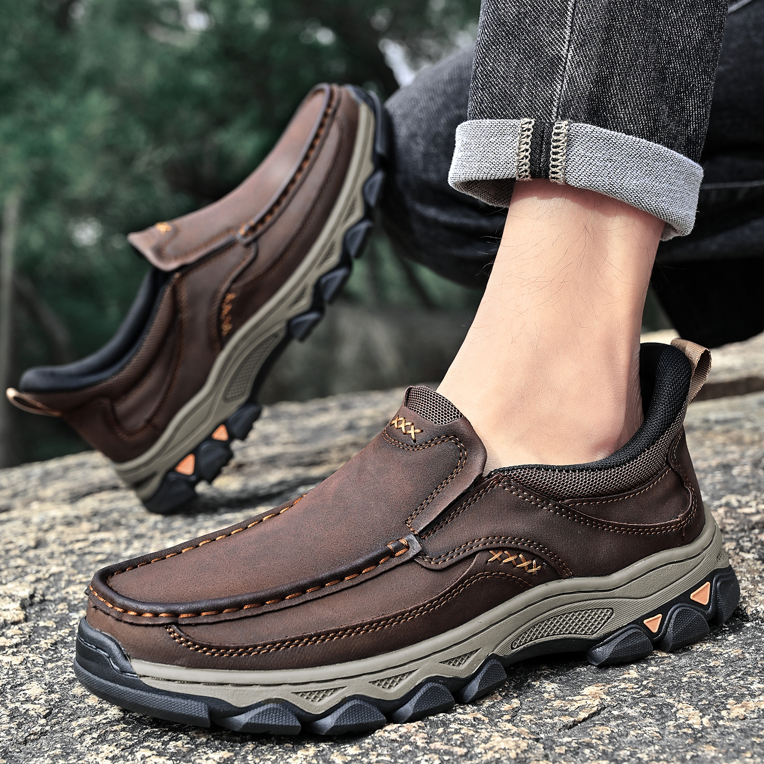 TREADVALE® Men‘s Handmade Genuine Leather Orthopedic Walking Shoes