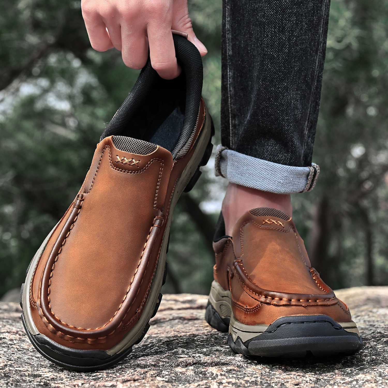 TREADVALE® Men‘s Handmade Genuine Leather Orthopedic Walking Shoes