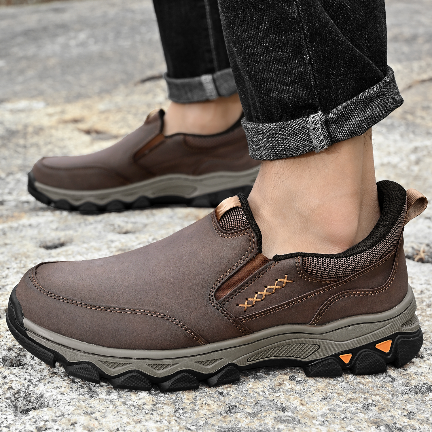TREADVALE® Men's Genuine Leather Outdoor Loafers with Arch Support & Wide Toe Box